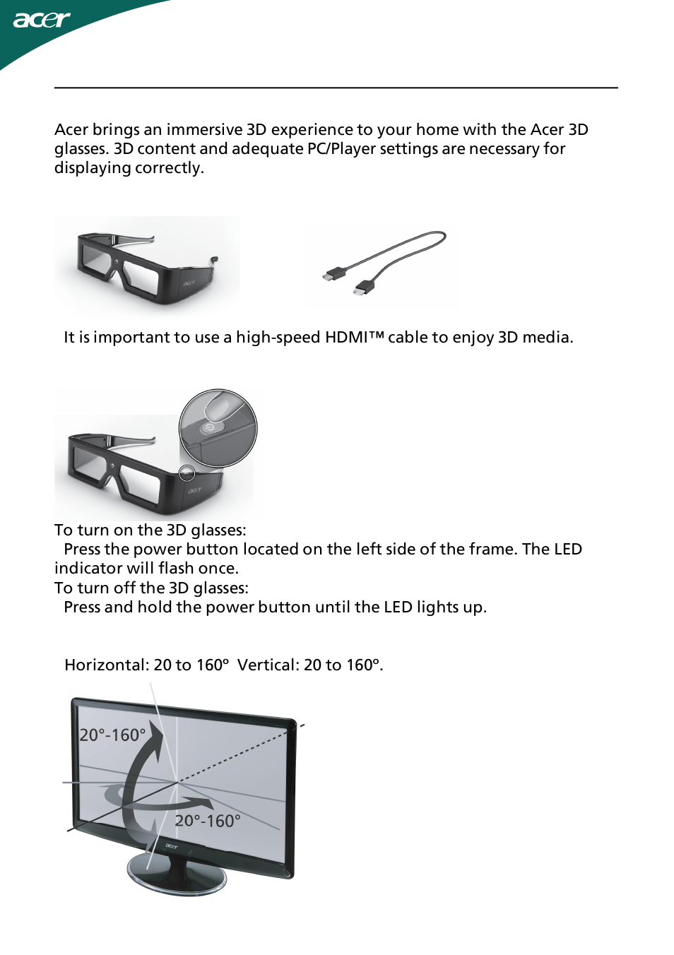 Acer 3d glasses user’s guide | Acer HS244HQ User Manual | Page 19 / 25