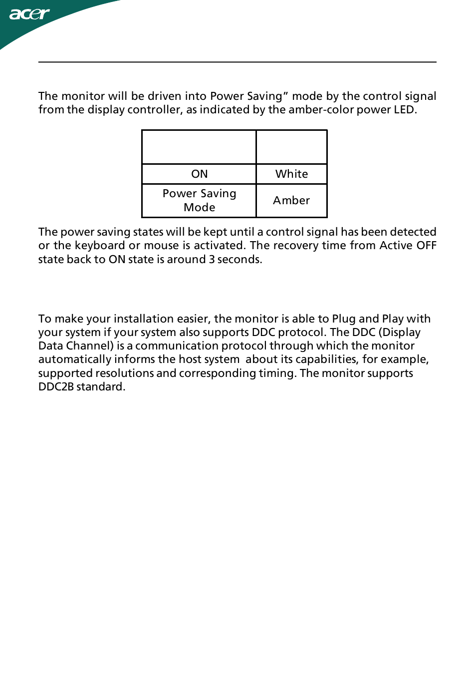 Power saving | Acer HS244HQ User Manual | Page 9 / 25