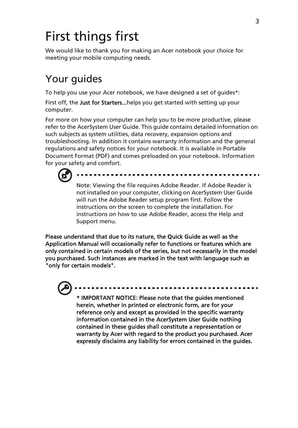 First things first, Your guides | Acer Aspire 4330 User Manual | Page 3 / 11