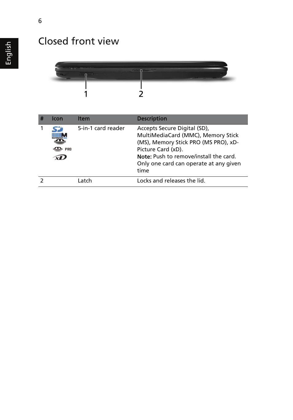 Closed front view | Acer Aspire 4330 User Manual | Page 6 / 11