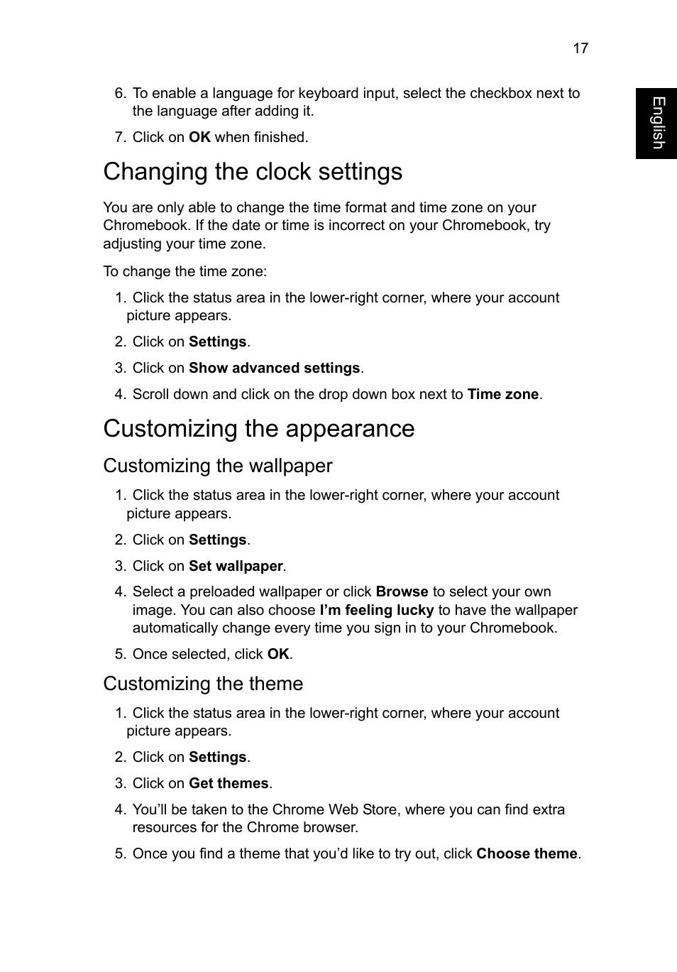 Changing the clock settings, Customizing the appearance, Customizing the wallpaper | Customizing the theme, Customizing the wallpaper customizing the theme | Acer C710 User Manual | Page 31 / 37