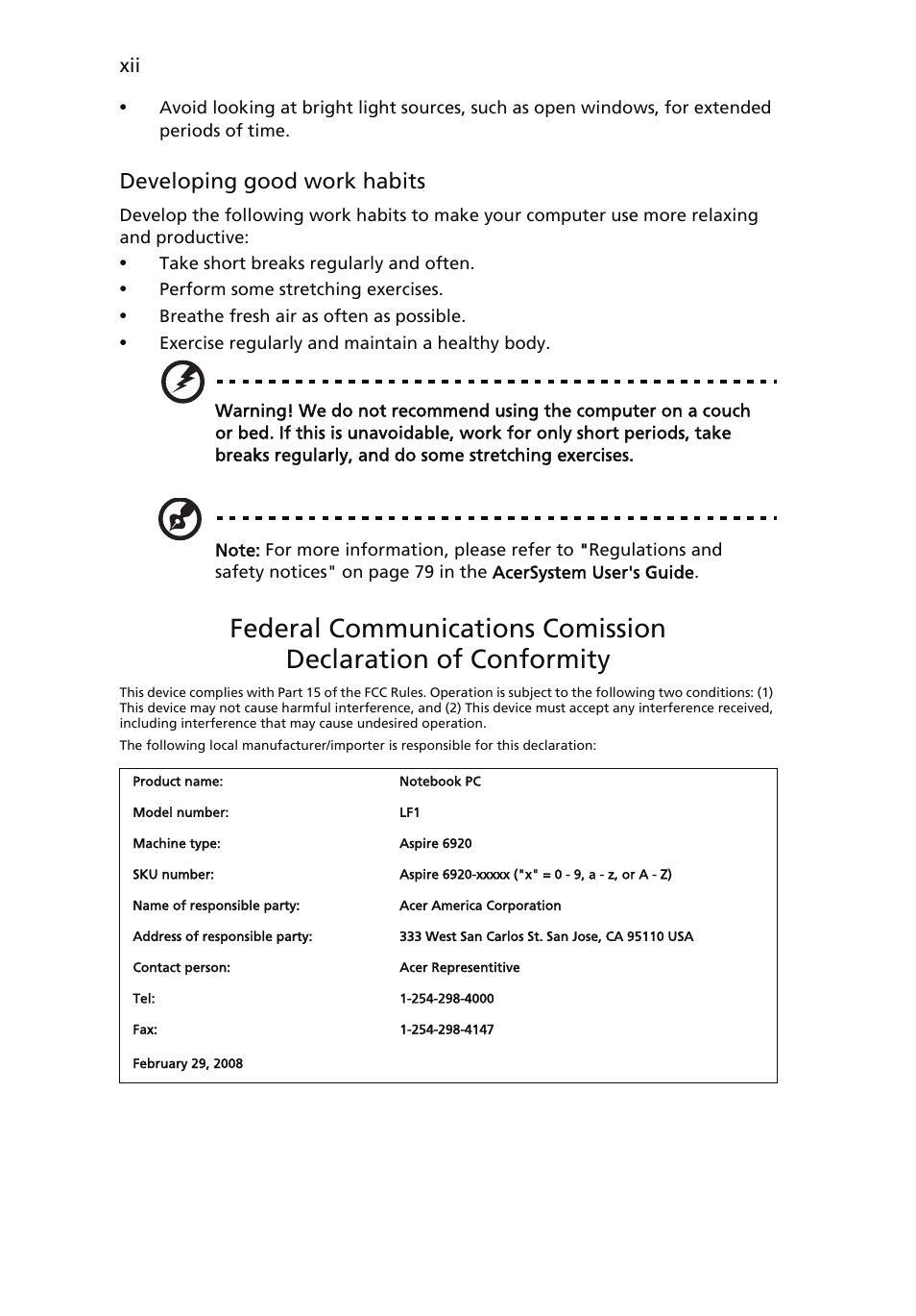 Developing good work habits | Acer Aspire 6920G User Manual | Page 12 / 109