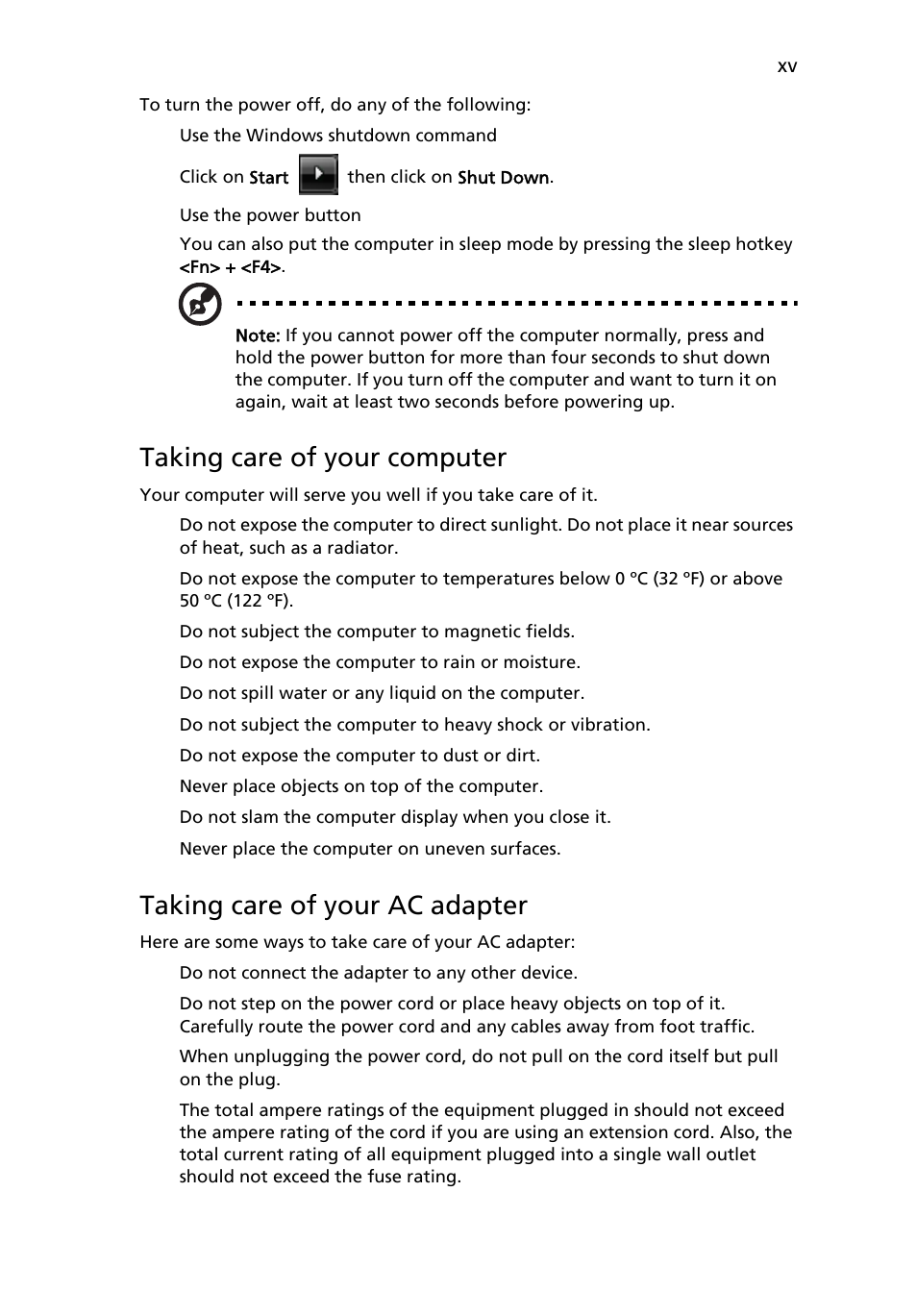 Taking care of your computer, Taking care of your ac adapter | Acer Aspire 6920G User Manual | Page 15 / 109