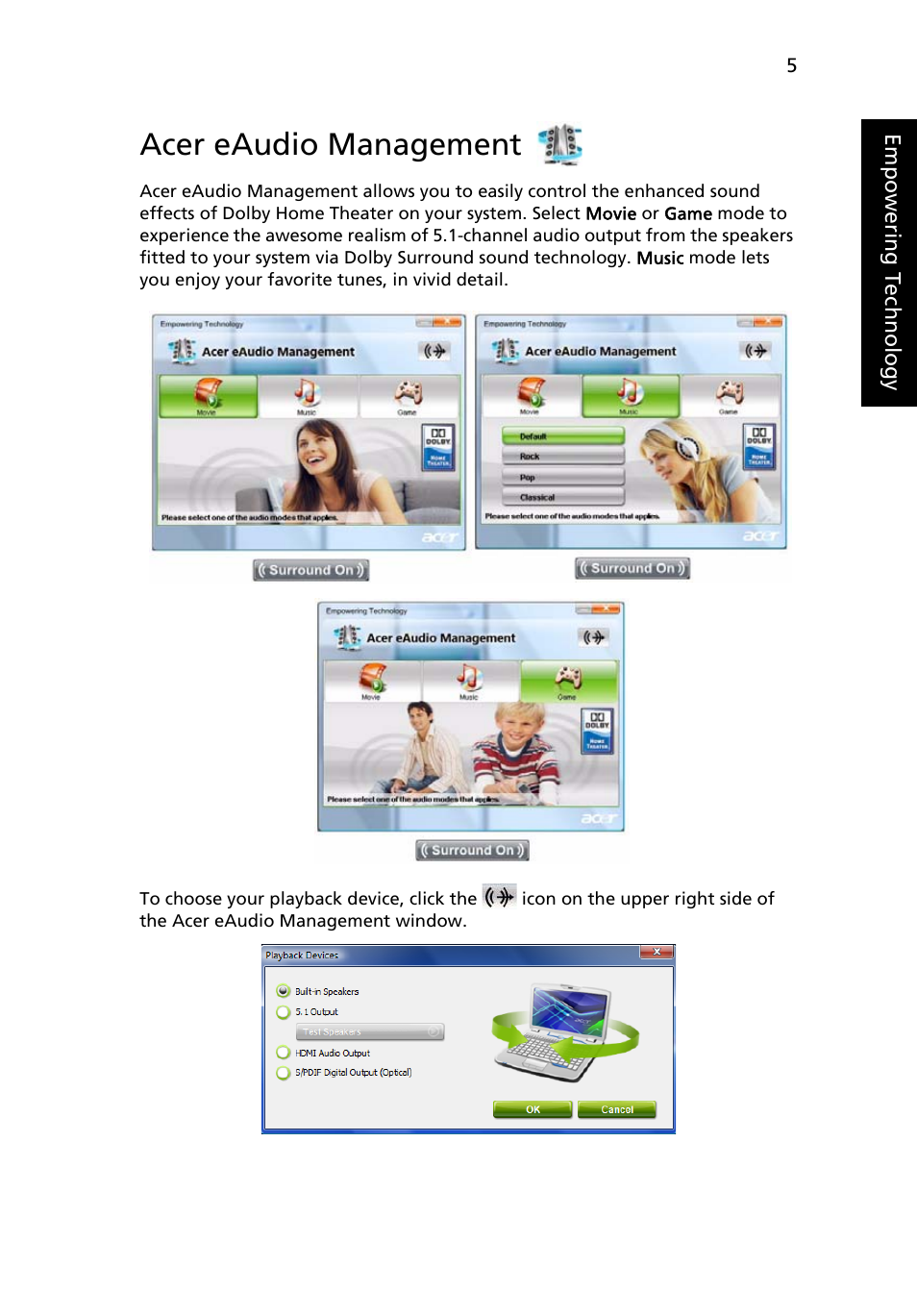 Acer eaudio management | Acer Aspire 6920G User Manual | Page 25 / 109