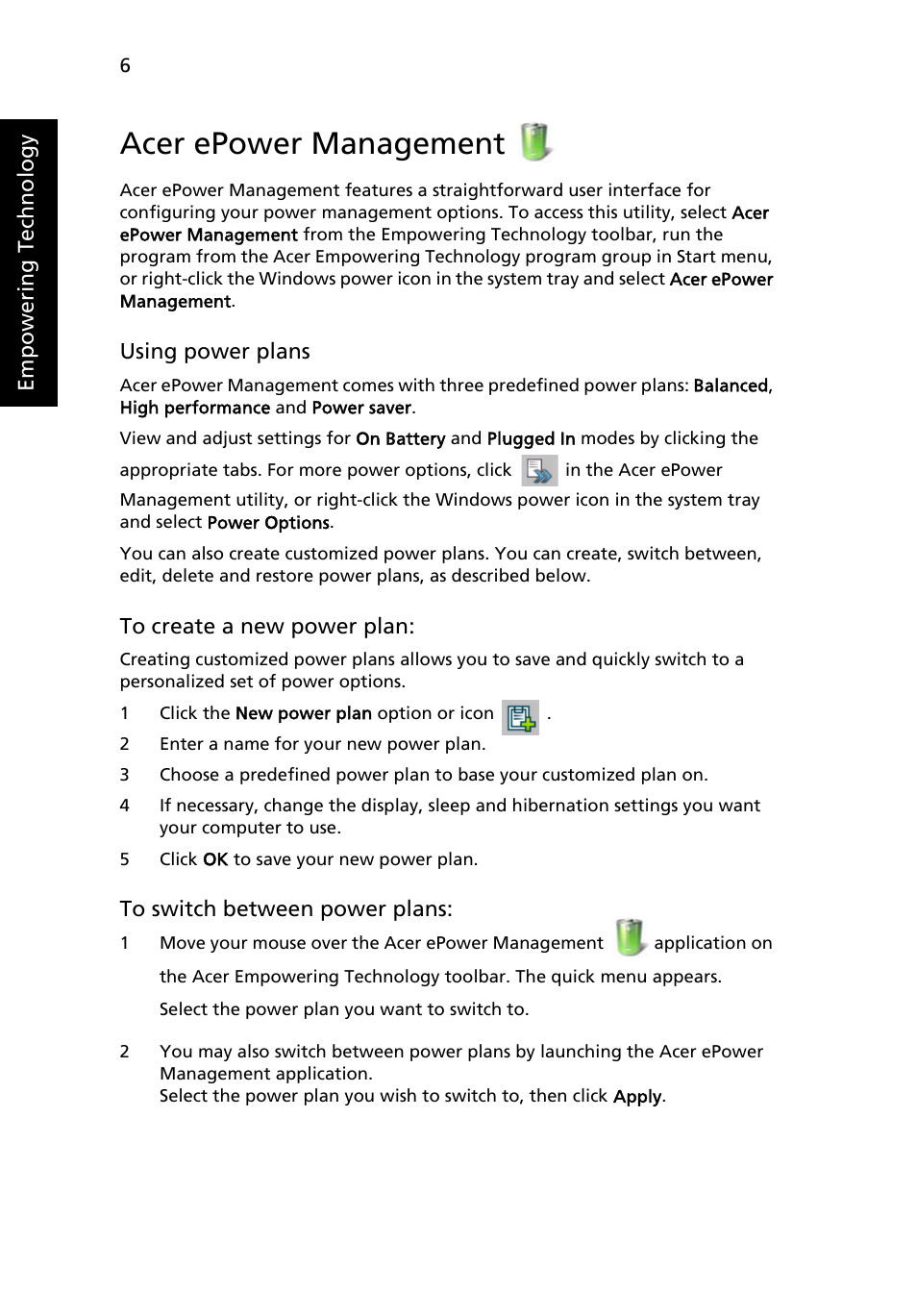 Acer epower management | Acer Aspire 6920G User Manual | Page 26 / 109