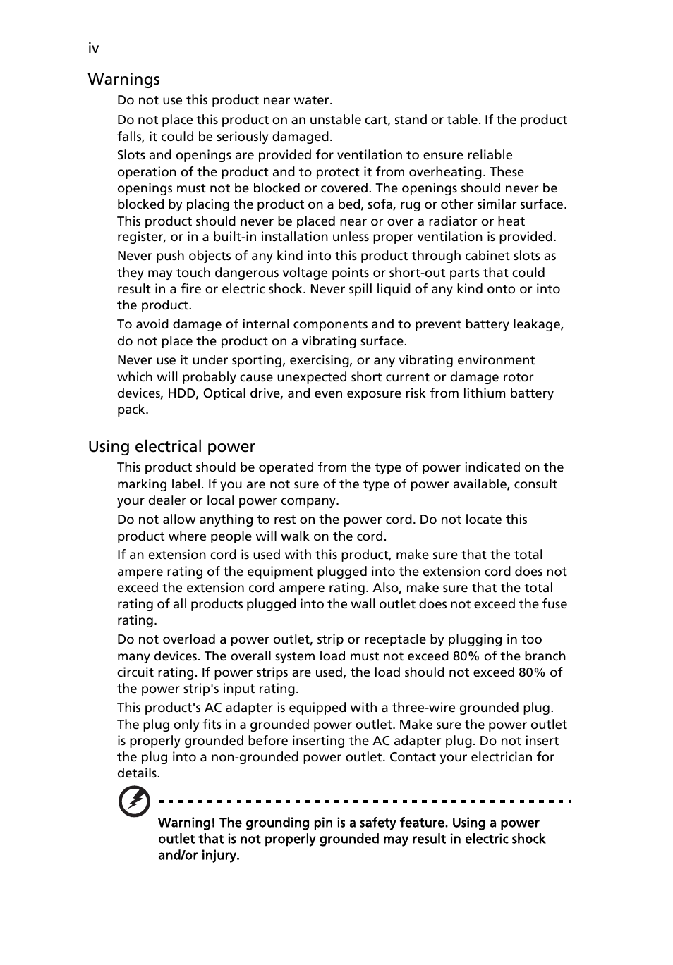 Acer Aspire 6920G User Manual | Page 4 / 109