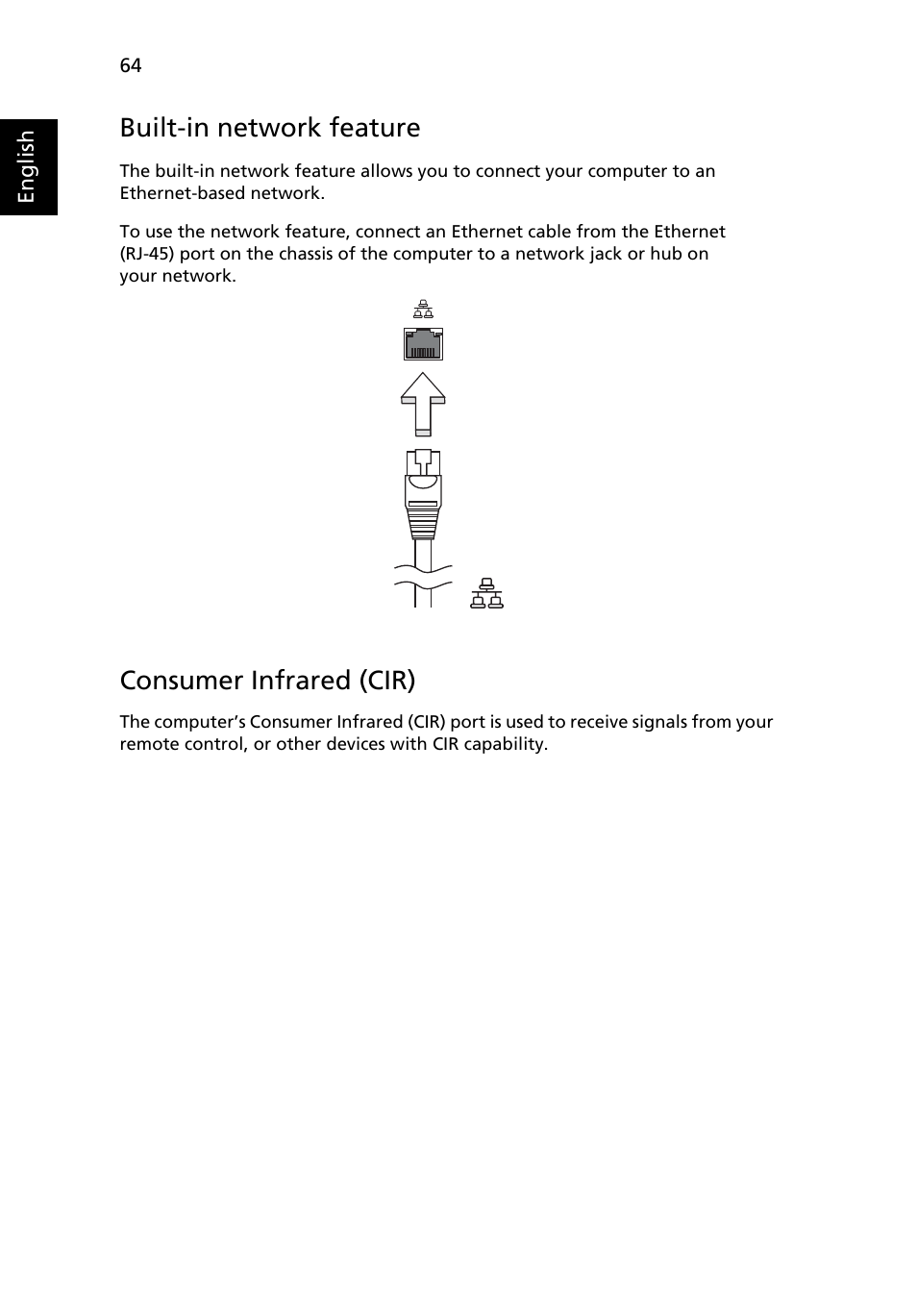 Built-in network feature, Consumer infrared (cir) | Acer Aspire 6920G User Manual | Page 84 / 109