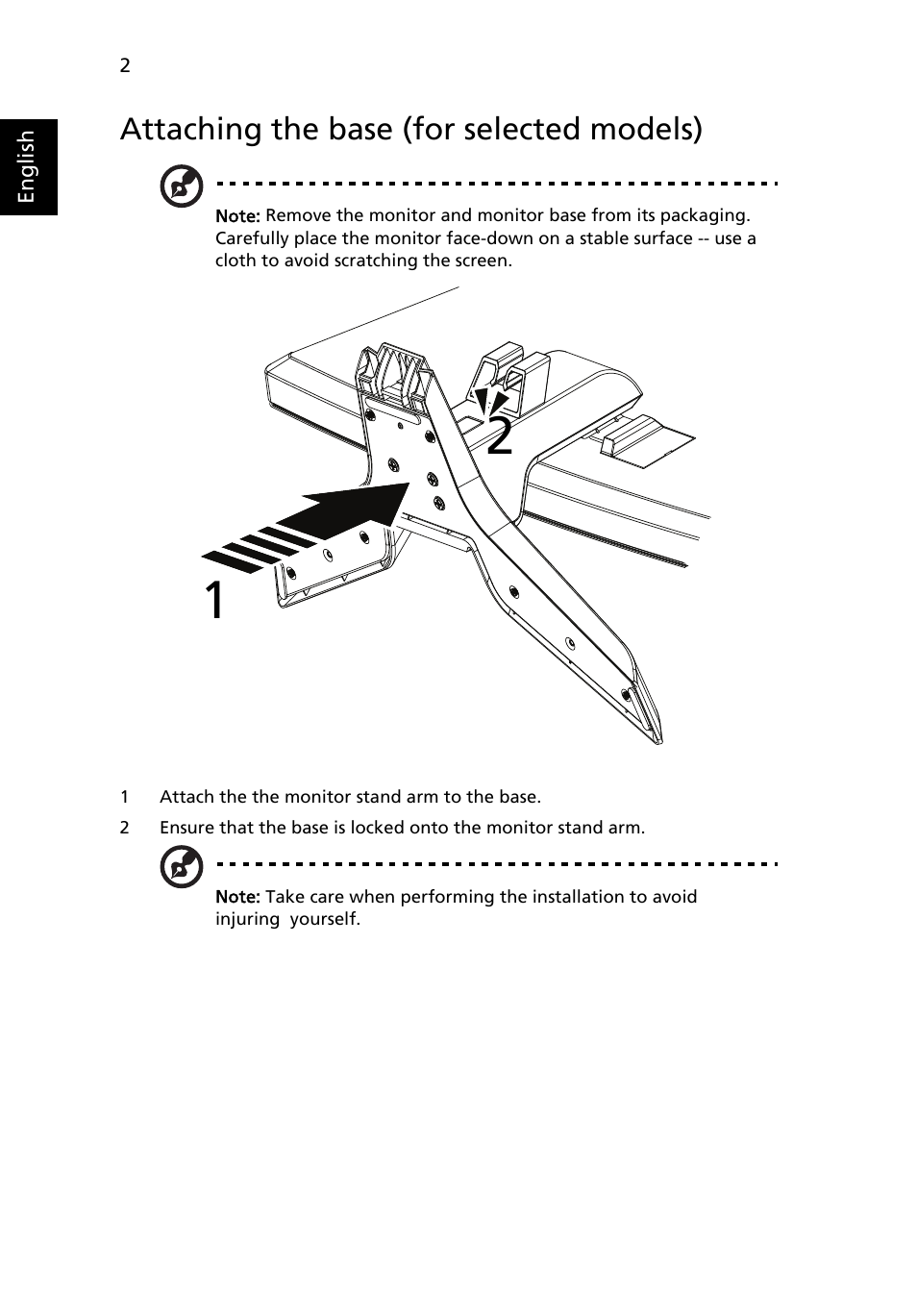 Attaching the base (for selected models) | Acer P224W User Manual | Page 14 / 28