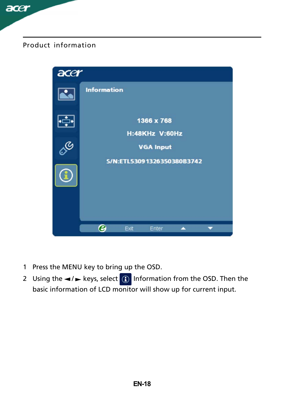 Acer S182HL User Manual | Page 19 / 23