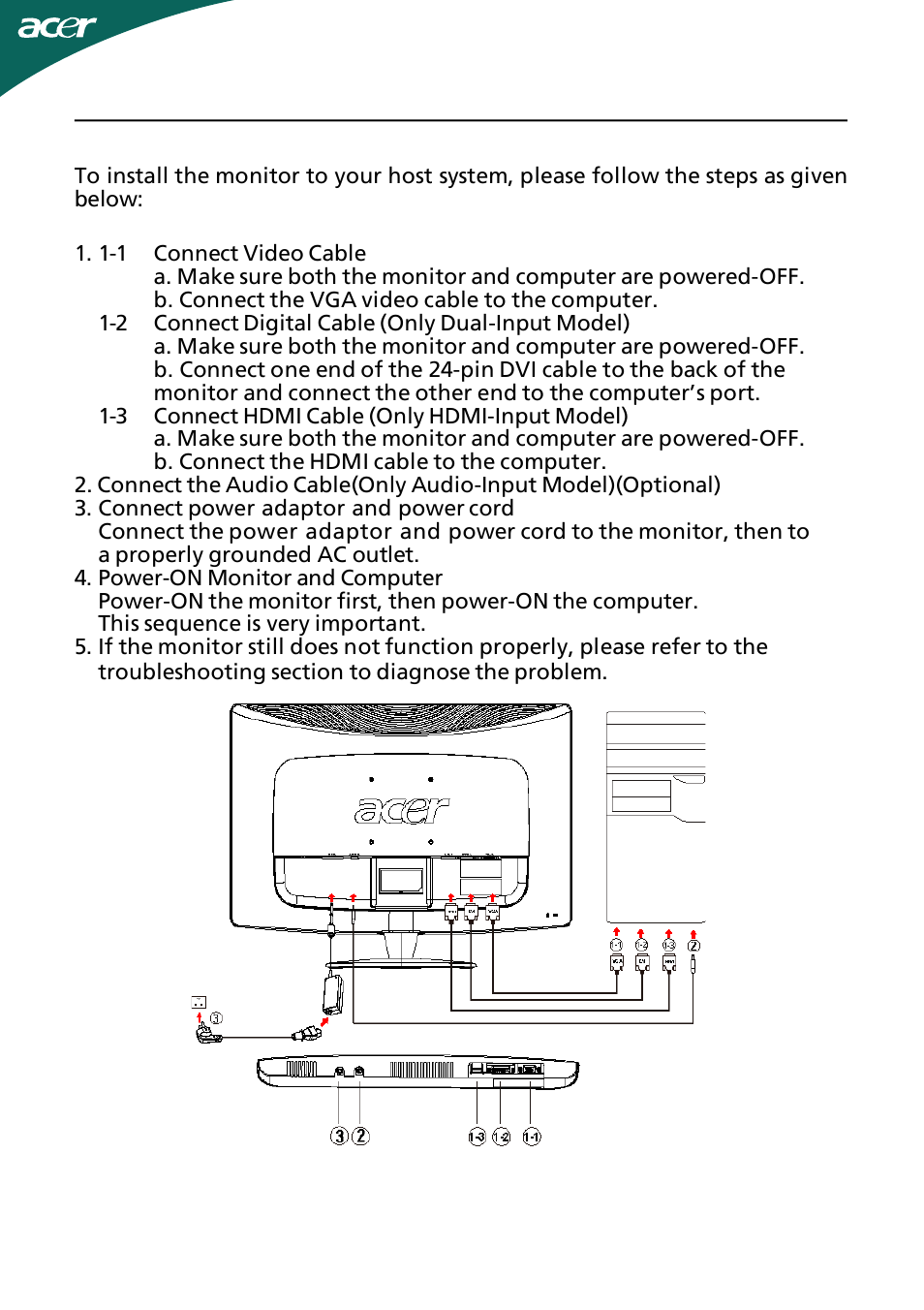 Installation | Acer H274HL User Manual | Page 13 / 23