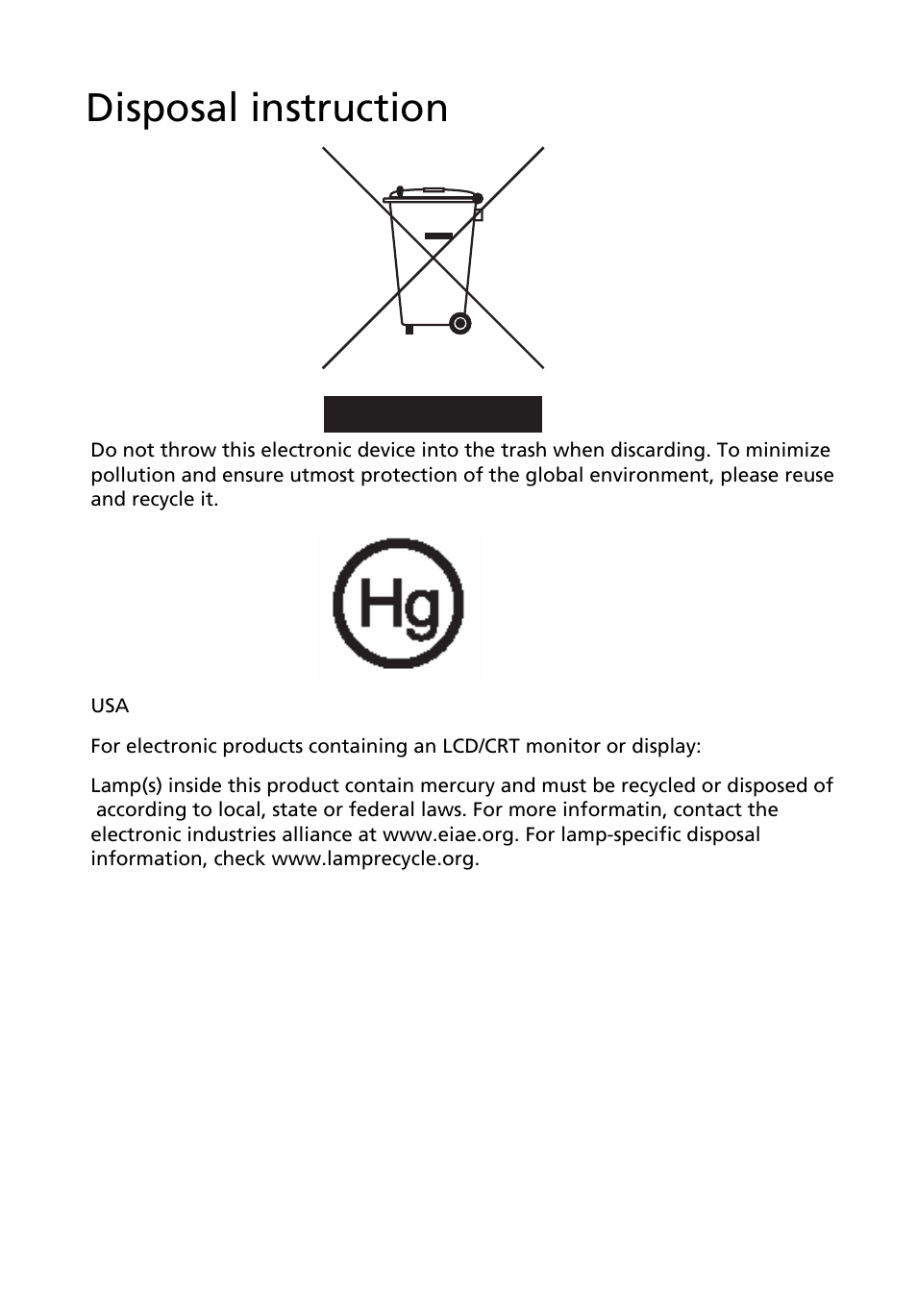 Disposal instruction | Acer AcerPower F6 User Manual | Page 4 / 23