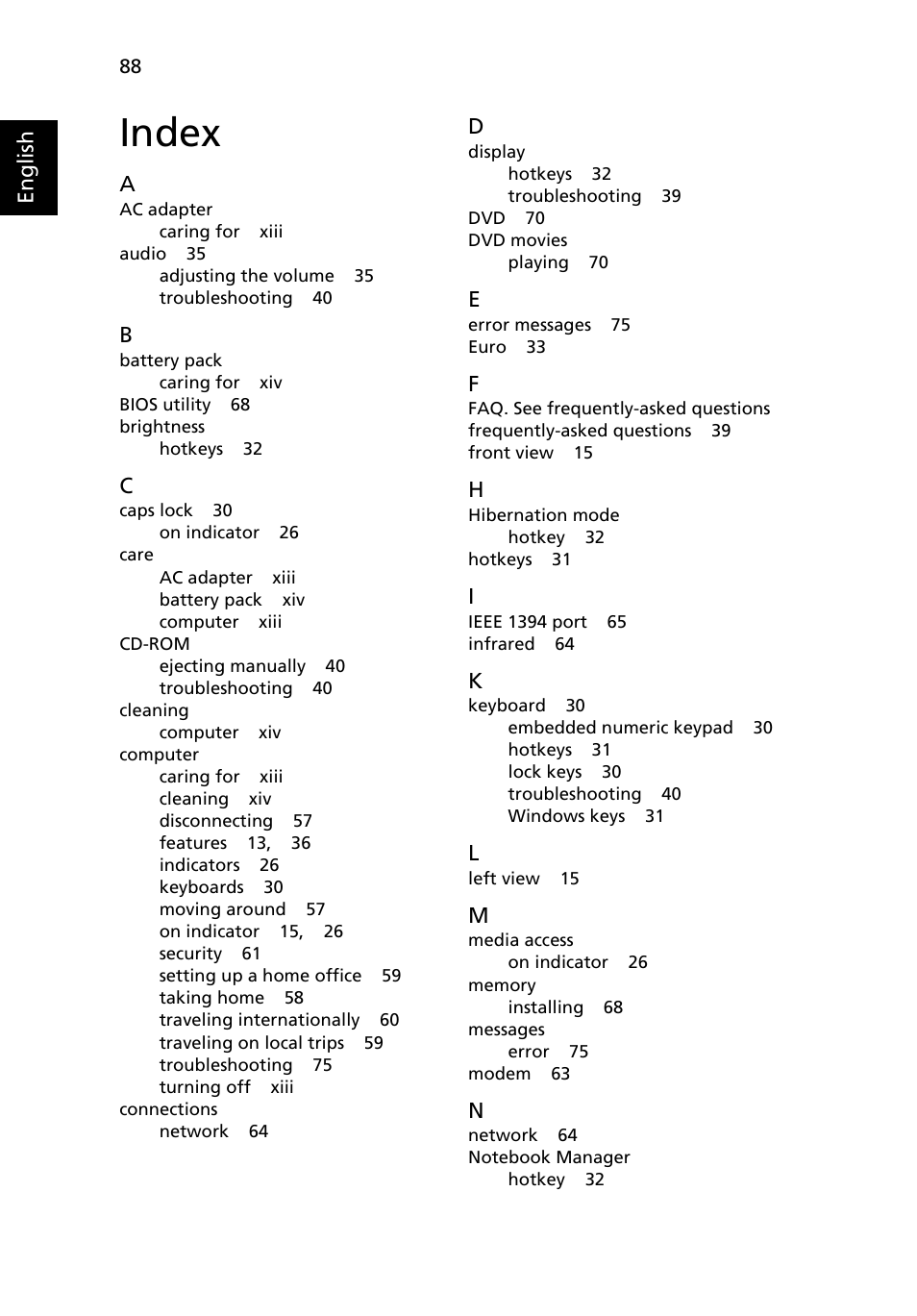 Index, Lcd panel ergonomic specifications | Acer TravelMate 5210 User Manual | Page 106 / 107