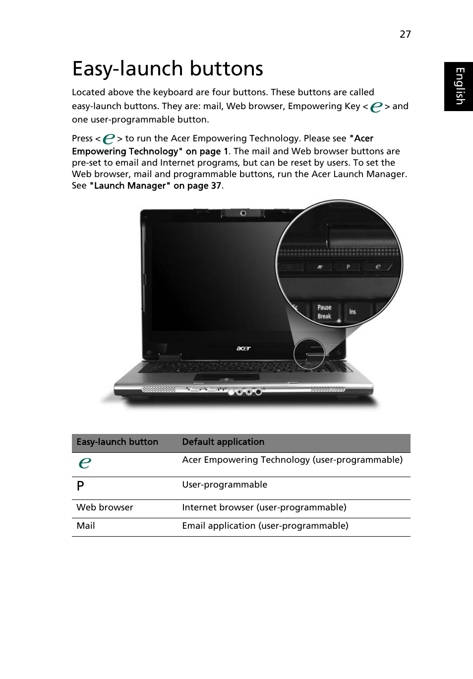 Easy-launch buttons | Acer TravelMate 5210 User Manual | Page 45 / 107