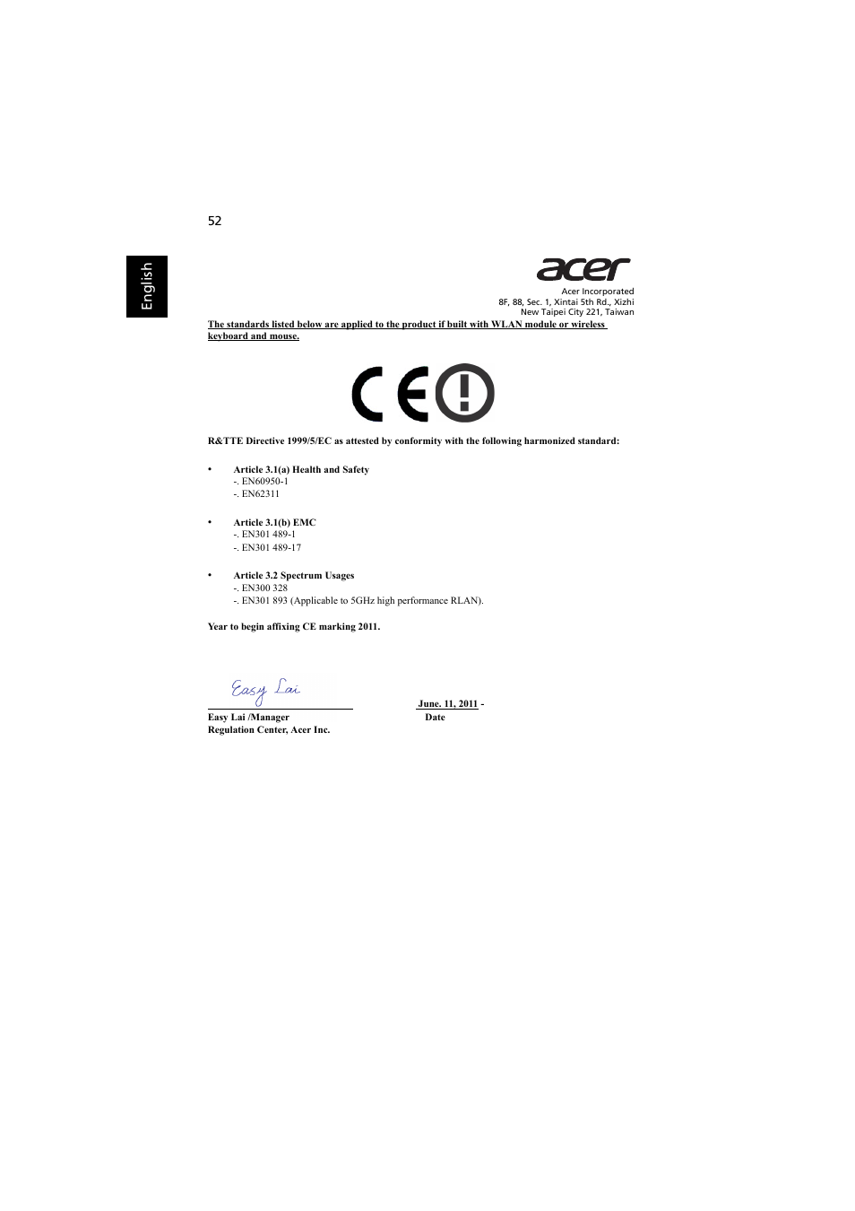 Acer X1311WH User Manual | Page 62 / 63