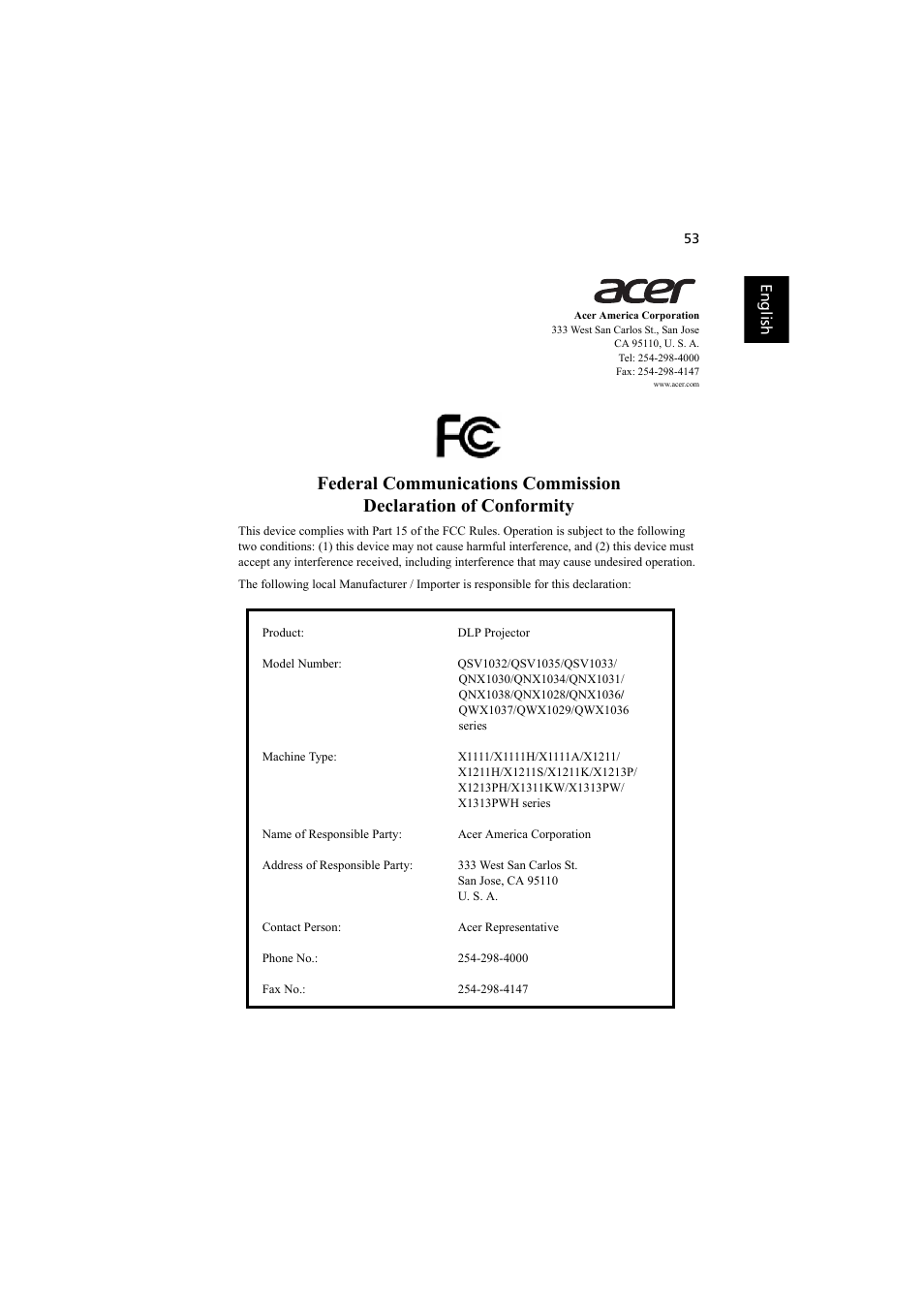 Acer X1311WH User Manual | Page 63 / 63