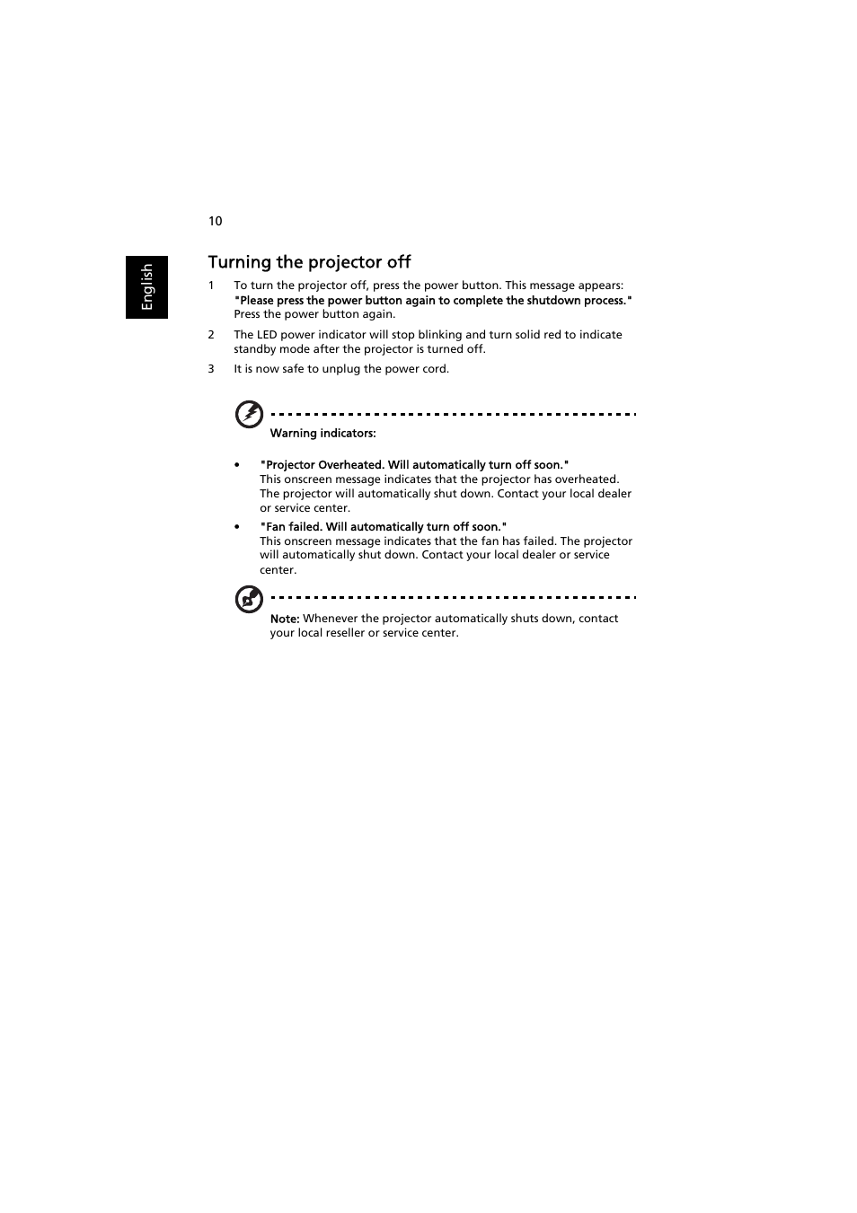 Turning the projector off | Acer K137 User Manual | Page 20 / 43