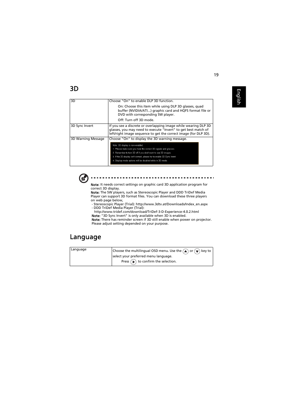 Language | Acer K137 User Manual | Page 29 / 43