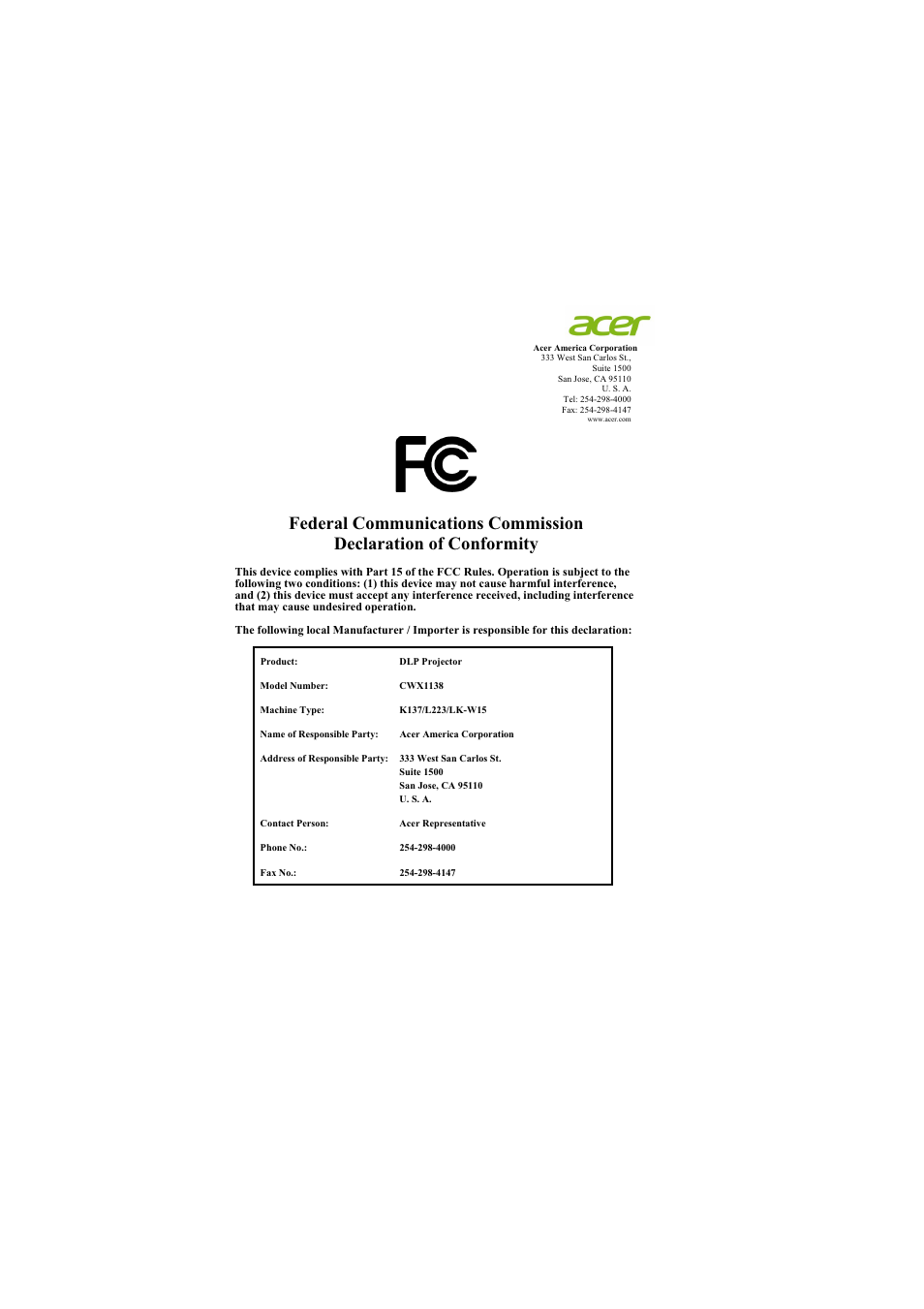 Acer K137 User Manual | Page 43 / 43