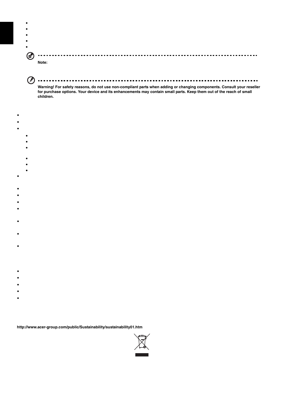 Additional safety information, Caution for listening, Disposal instructions | Acer C110 User Manual | Page 2 / 8