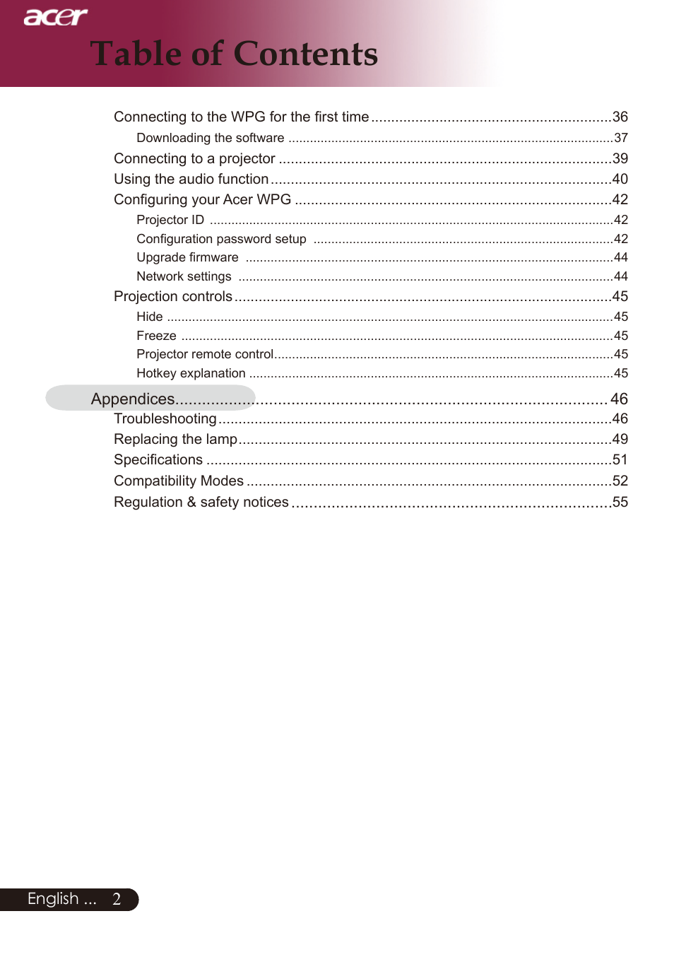 Acer PD726 User Manual | Page 4 / 60