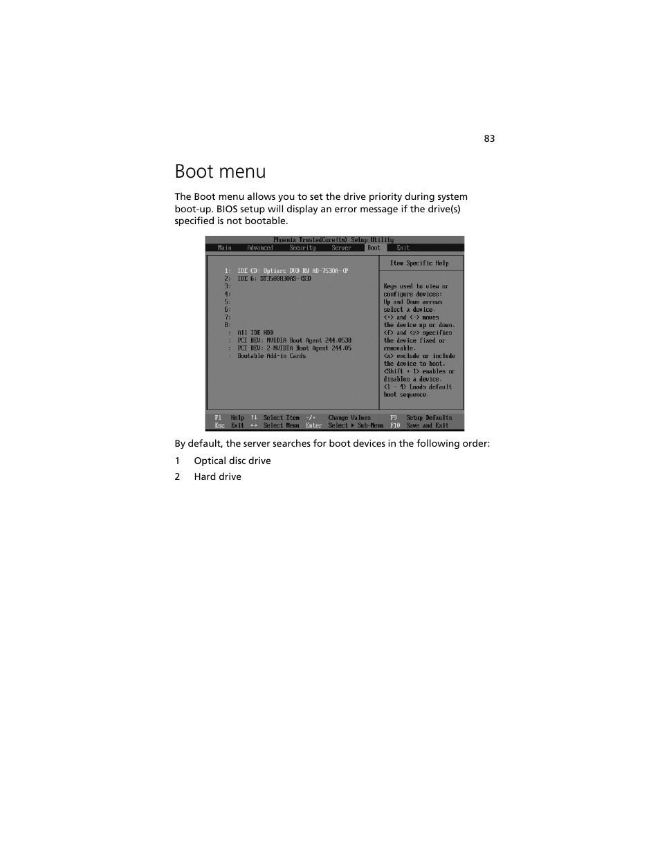 Boot menu | Acer Altos R5250 User Manual | Page 101 / 142