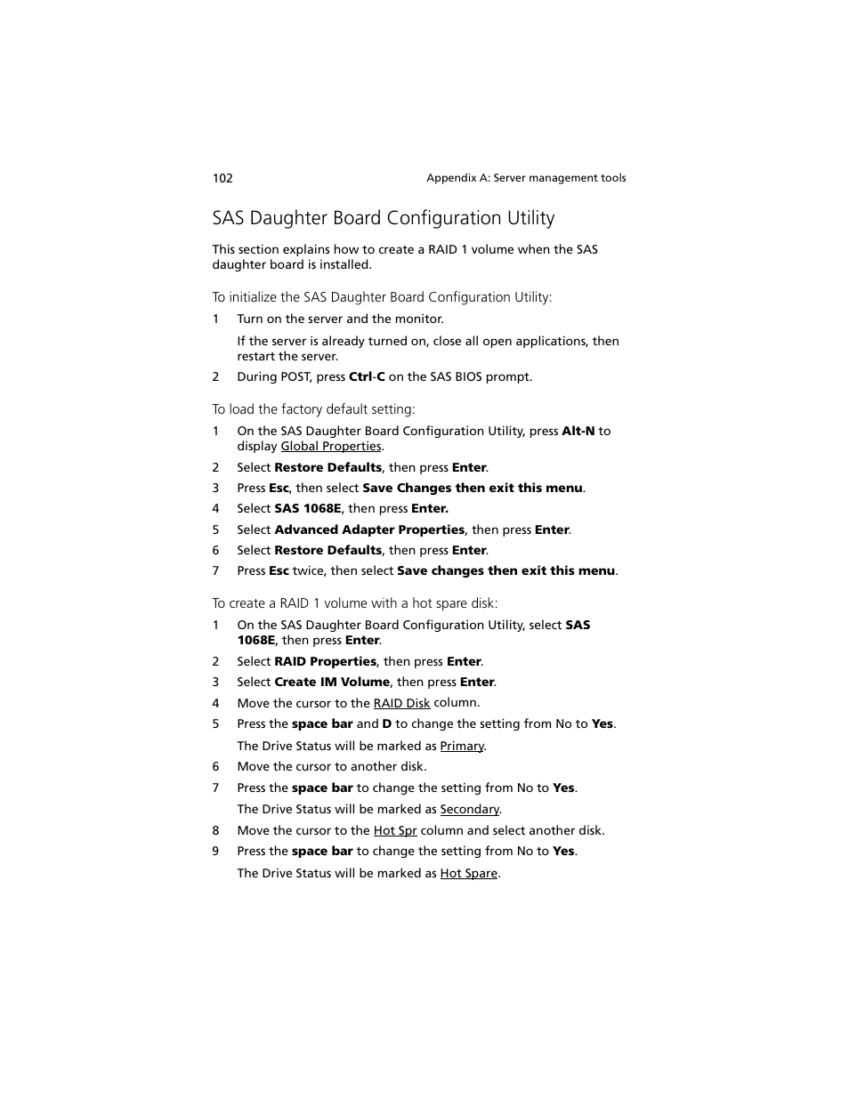 Sas daughter board configuration utility | Acer Altos R5250 User Manual | Page 120 / 142