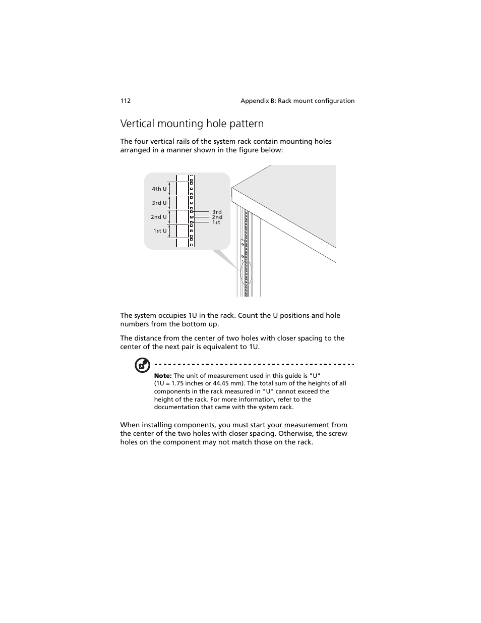 Vertical mounting hole pattern | Acer Altos R5250 User Manual | Page 130 / 142