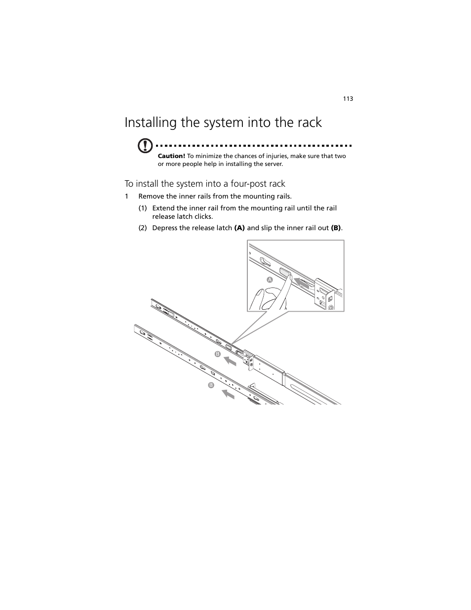 Installing the system into the rack | Acer Altos R5250 User Manual | Page 131 / 142