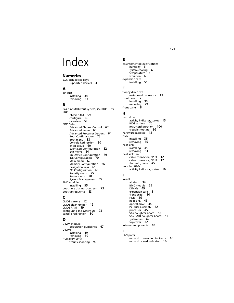 Index, Index 121, Numerics | Acer Altos R5250 User Manual | Page 139 / 142