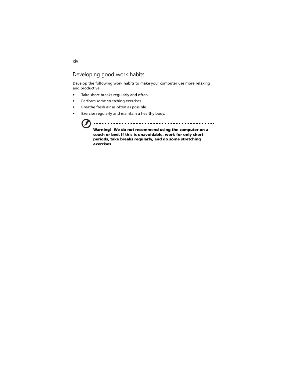 Developing good work habits | Acer Altos R5250 User Manual | Page 14 / 142