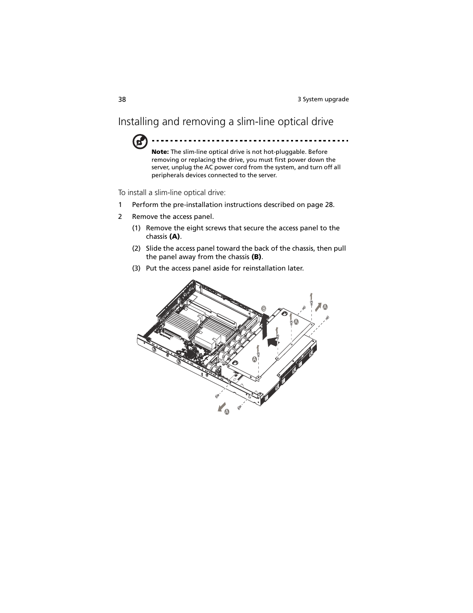 Installing and removing a slim-line optical drive | Acer Altos R5250 User Manual | Page 56 / 142