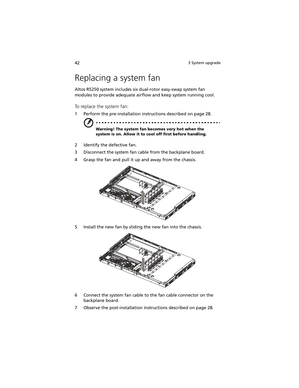 Replacing a system fan | Acer Altos R5250 User Manual | Page 60 / 142