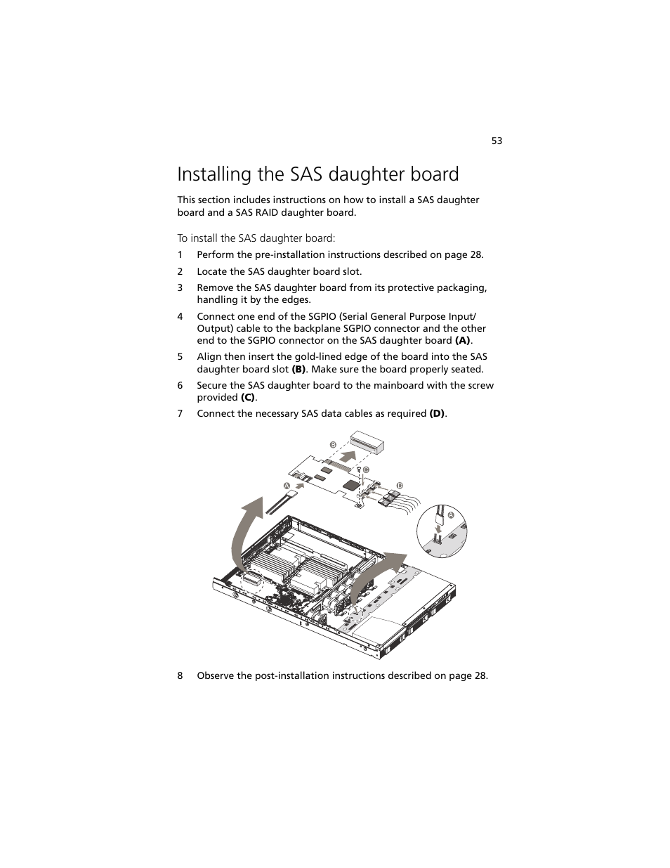 Installing the sas daughter board | Acer Altos R5250 User Manual | Page 71 / 142