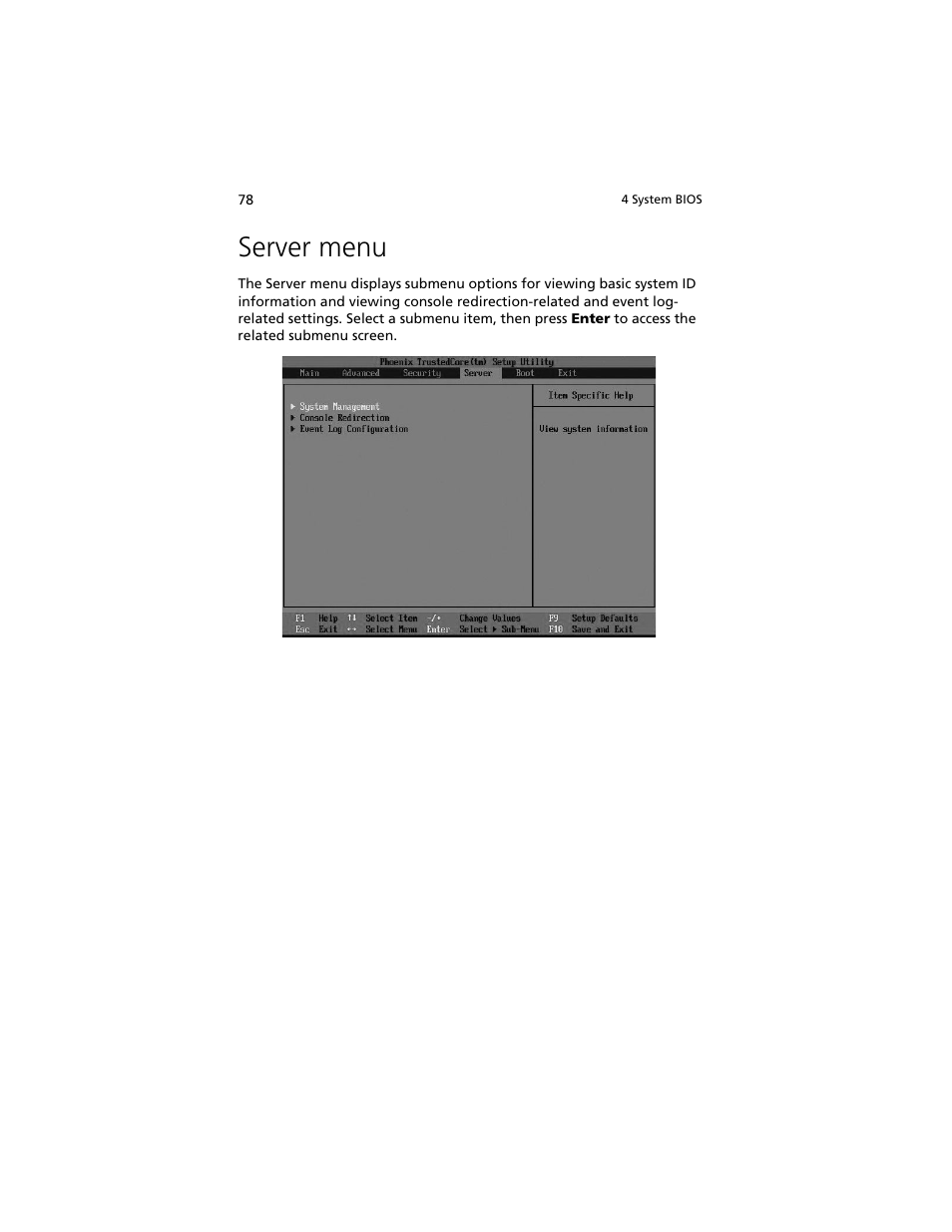 Server menu | Acer Altos R5250 User Manual | Page 96 / 142