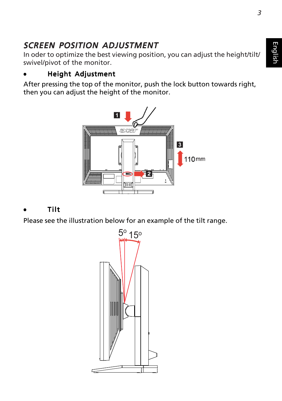 Screen position adjustment | Acer B243W User Manual | Page 17 / 30