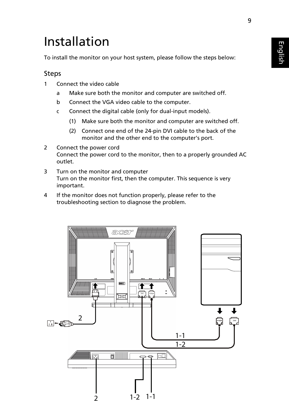 Installation | Acer B243W User Manual | Page 23 / 30