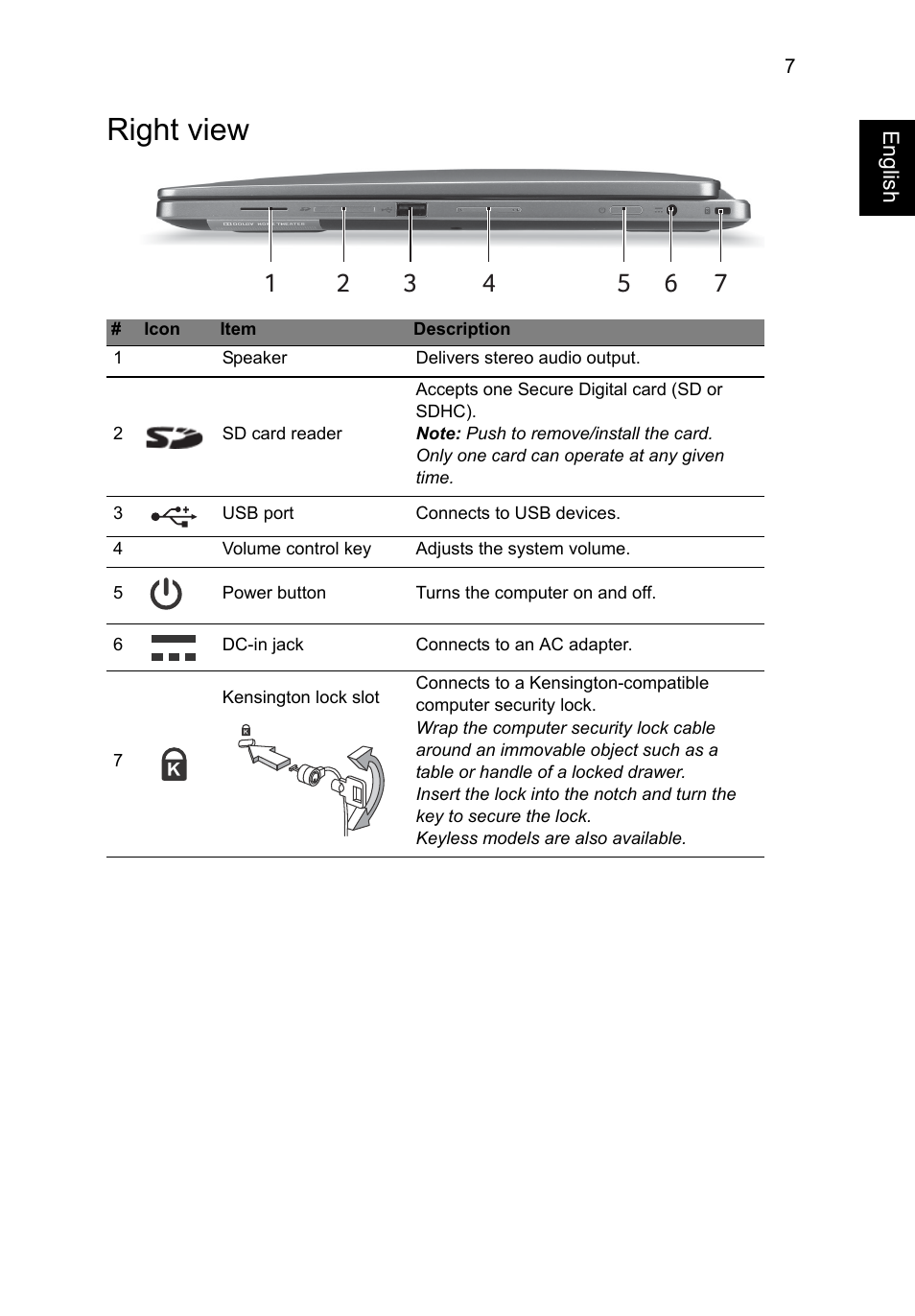 Right view | Acer Aspire R7-571G User Manual | Page 7 / 10