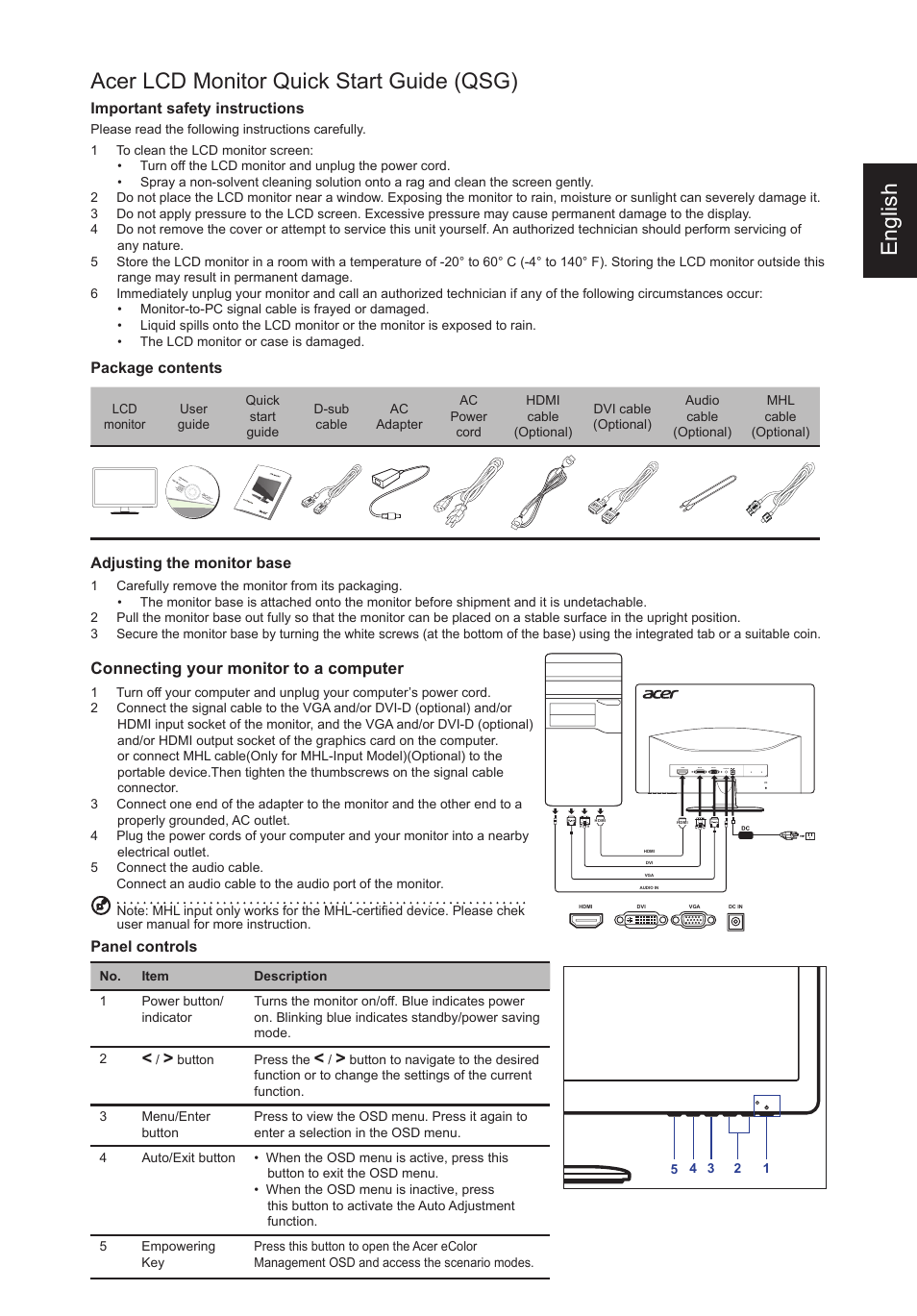 Acer G246HYL User Manual | 2 pages