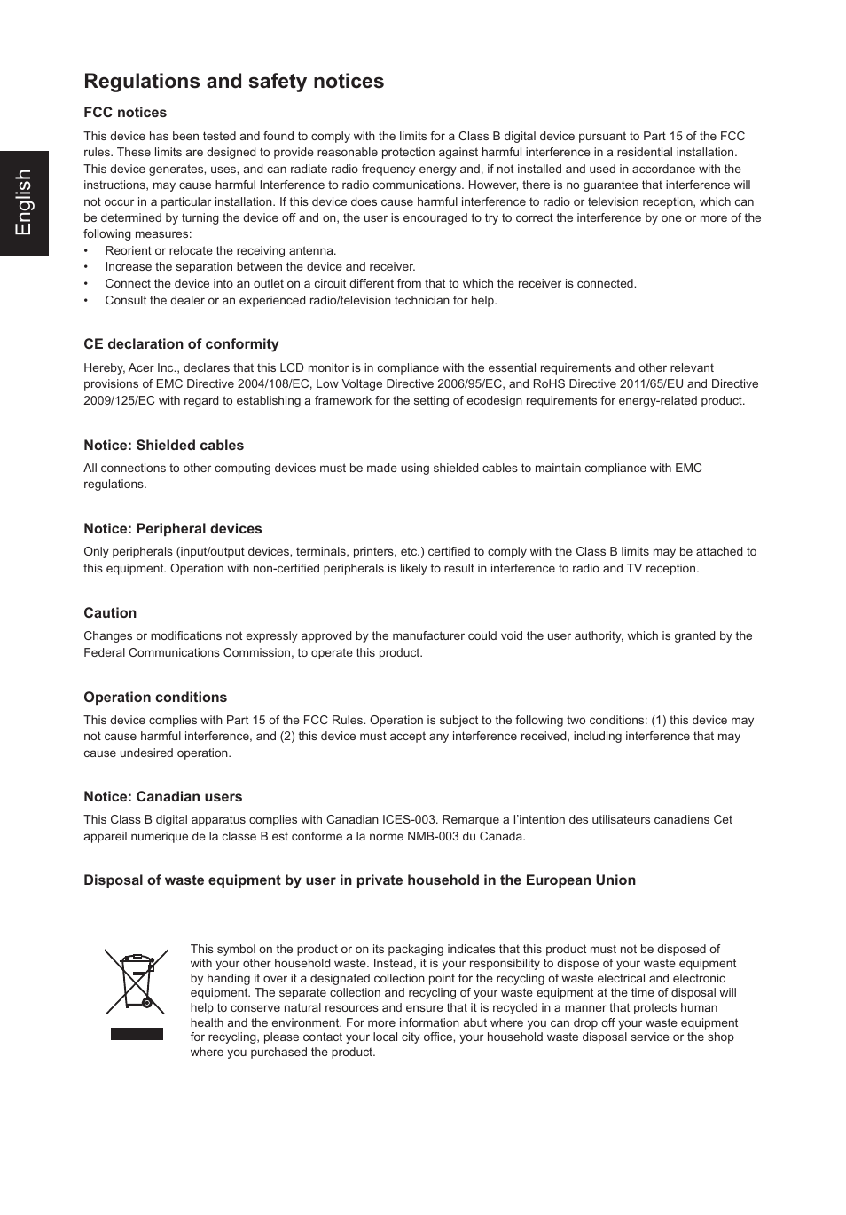 English regulations and safety notices | Acer G246HYL User Manual | Page 2 / 2