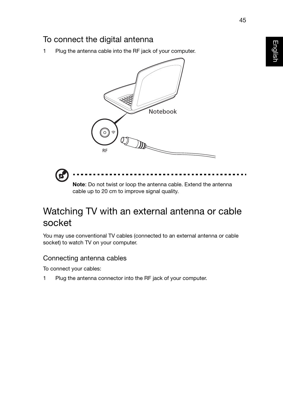 To connect the digital antenna | Acer Aspire E1-521 User Manual | Page 65 / 80