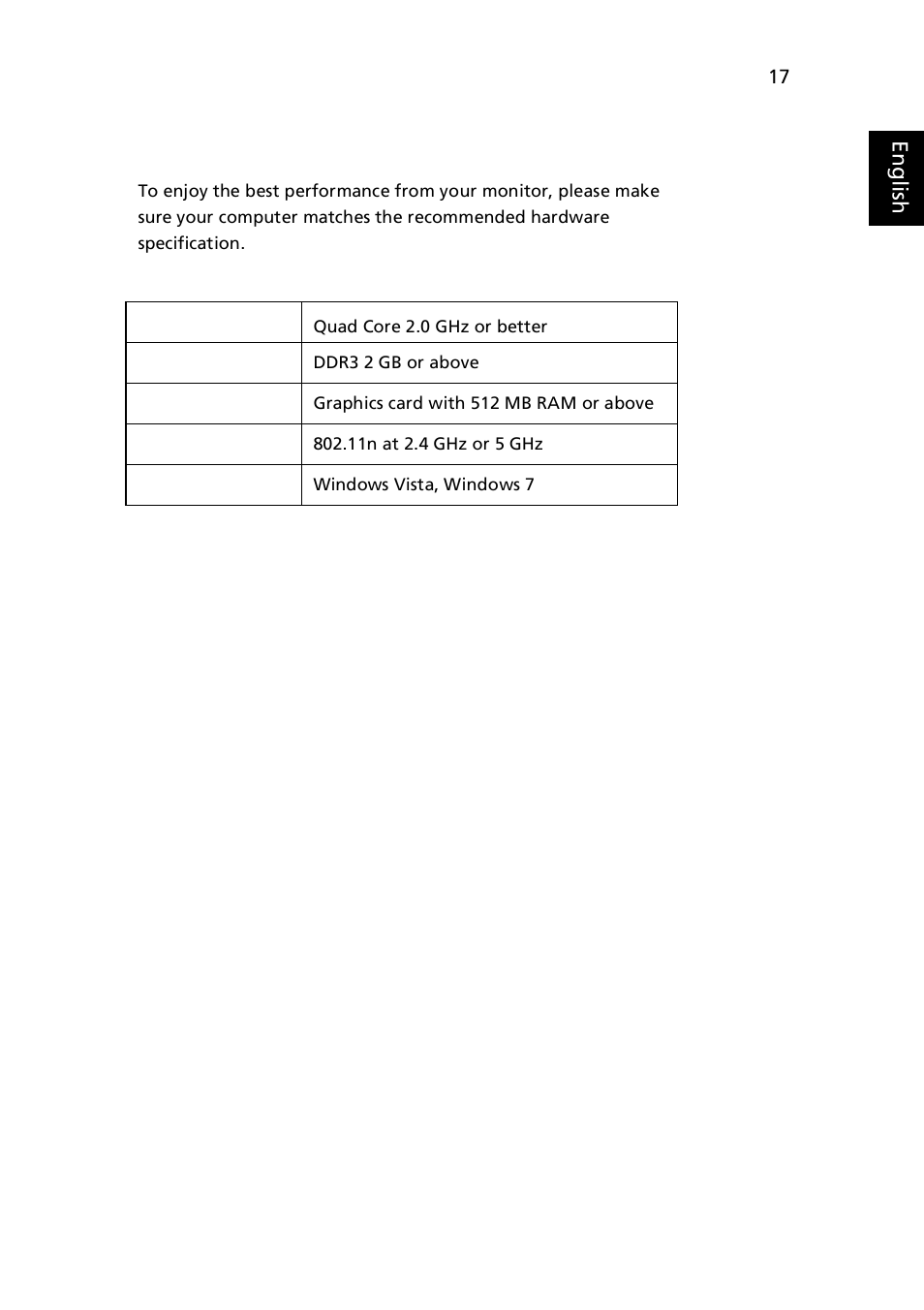 Hardware requirements | Acer DW271HL User Manual | Page 17 / 31