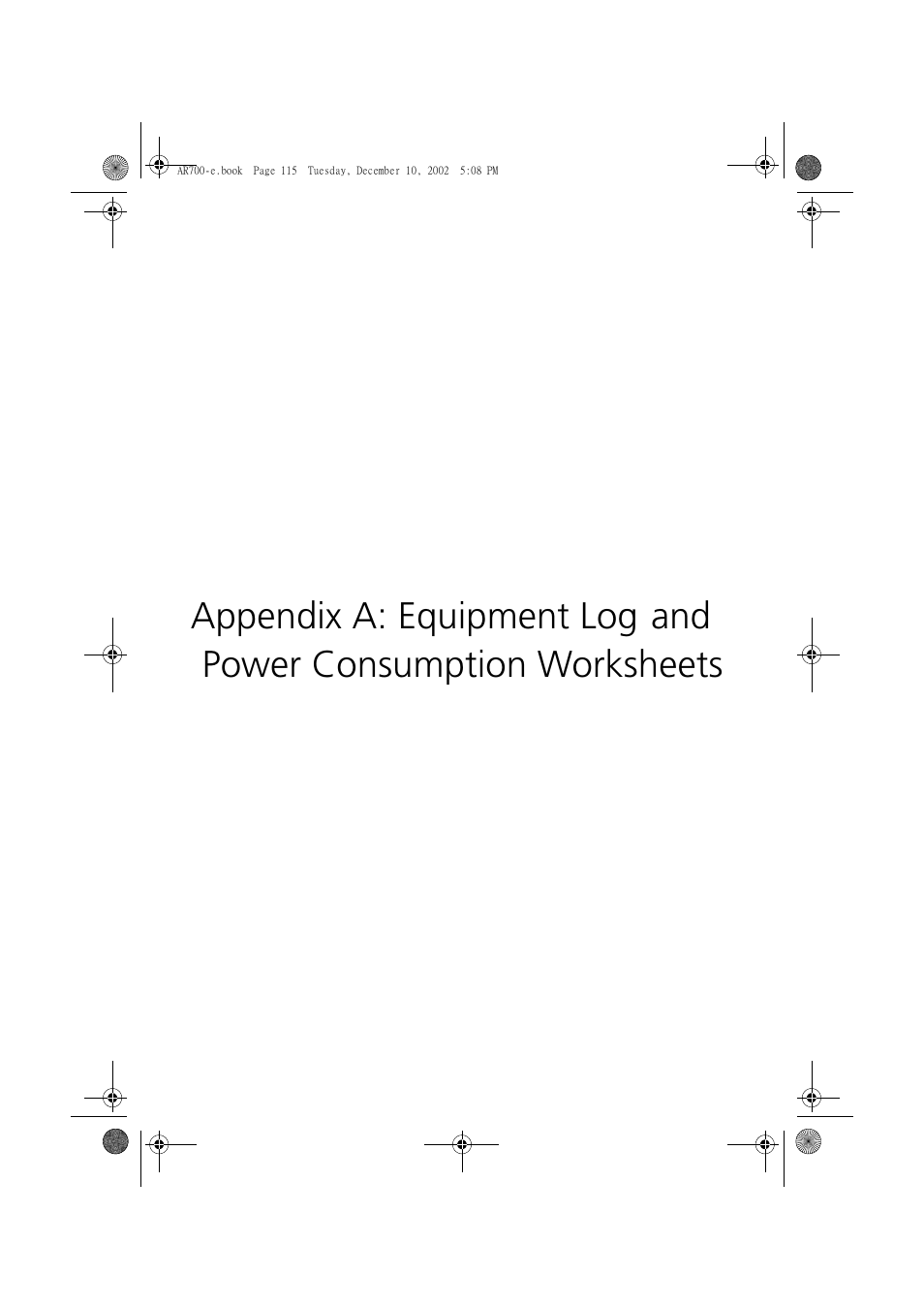 Appendix a: equipment log and, Power consumption worksheets | Acer Altos R701 User Manual | Page 125 / 135