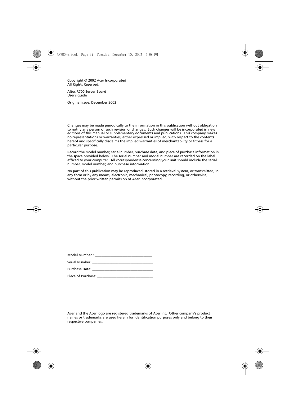 Acer Altos R701 User Manual | Page 2 / 135