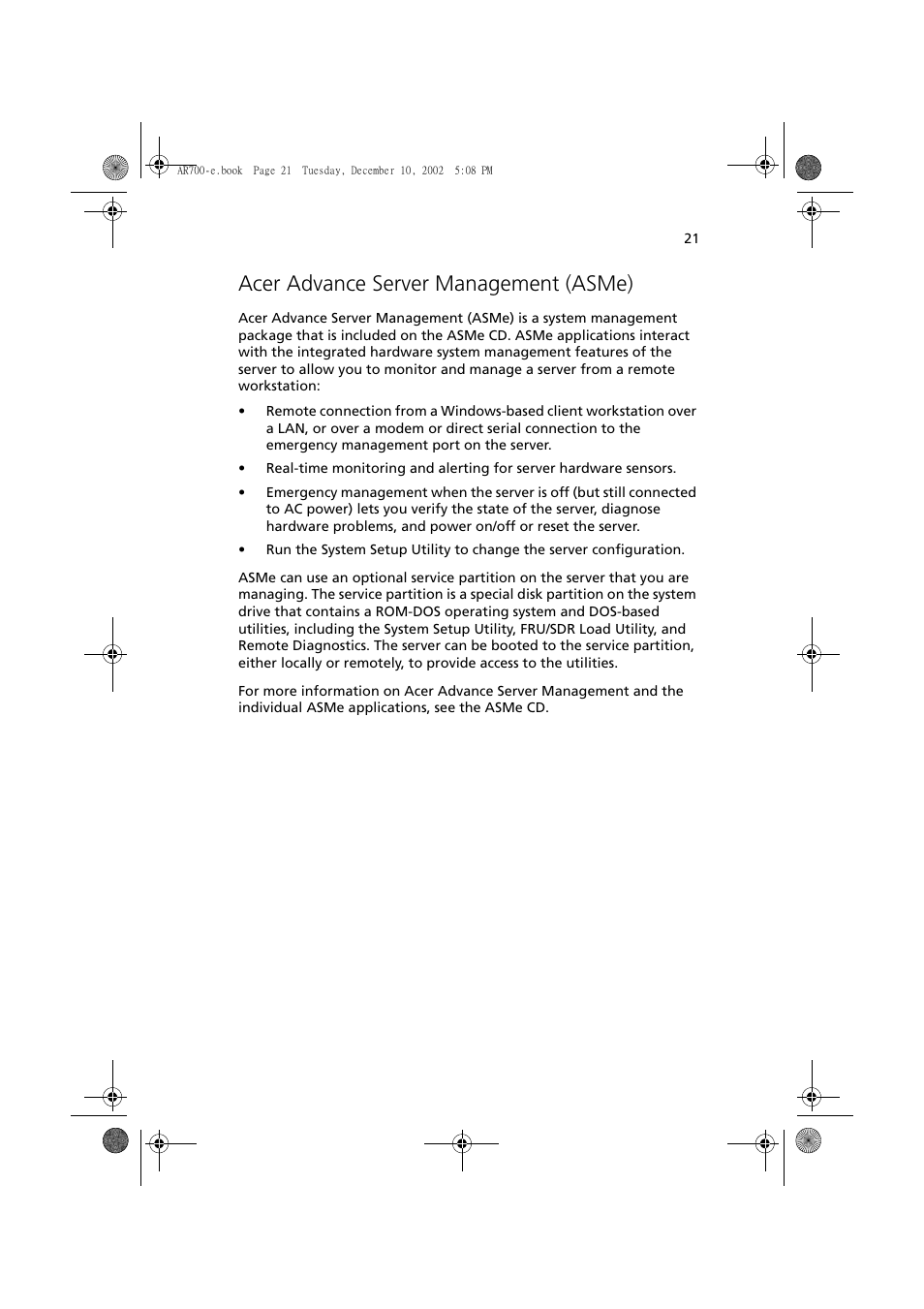 Acer advance server management (asme) | Acer Altos R701 User Manual | Page 31 / 135