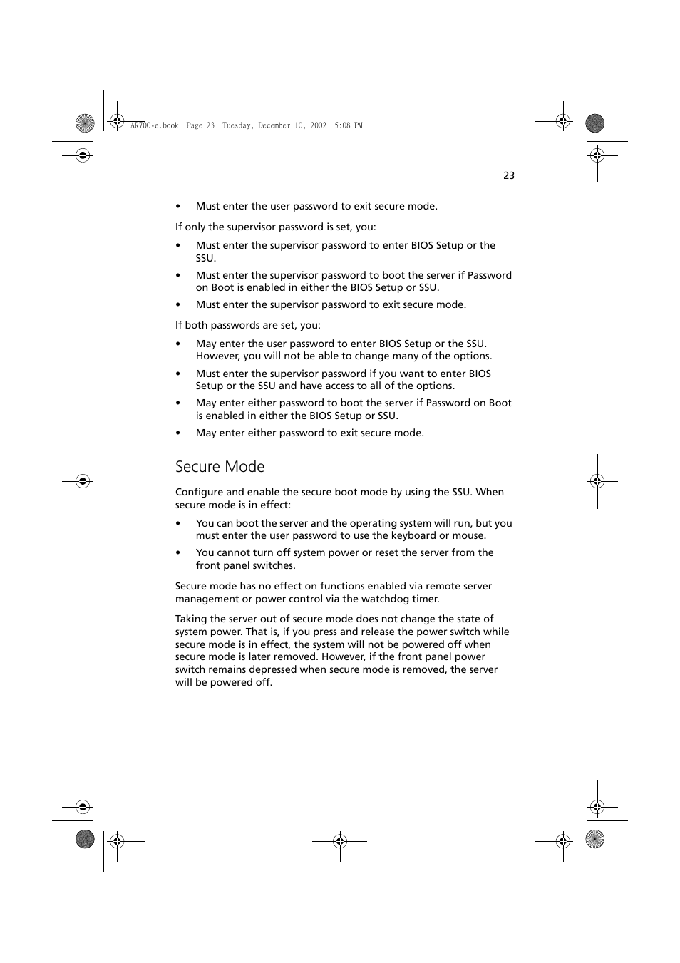 Secure mode | Acer Altos R701 User Manual | Page 33 / 135