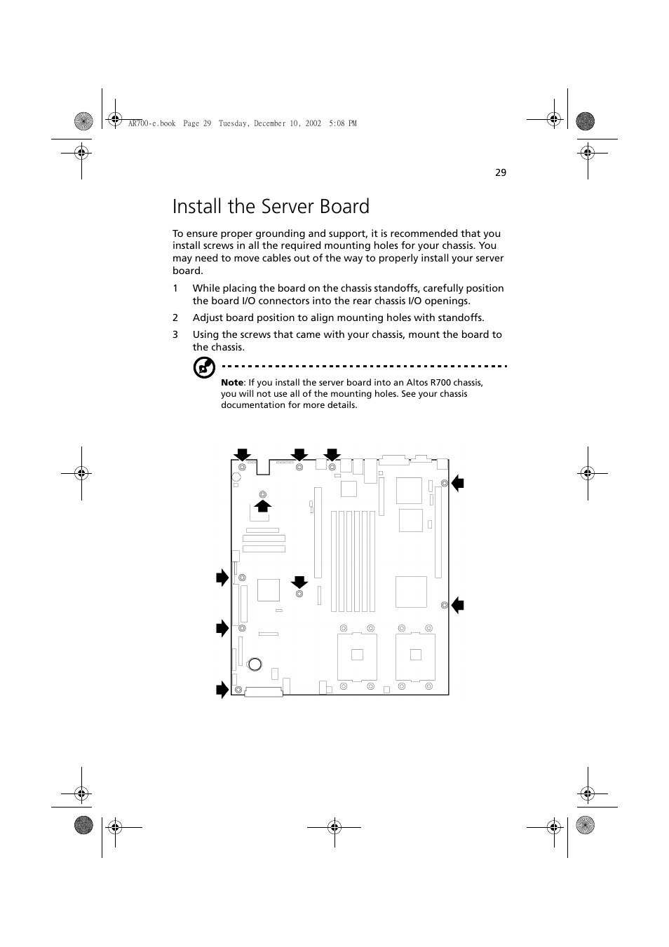 Install the server board | Acer Altos R701 User Manual | Page 39 / 135