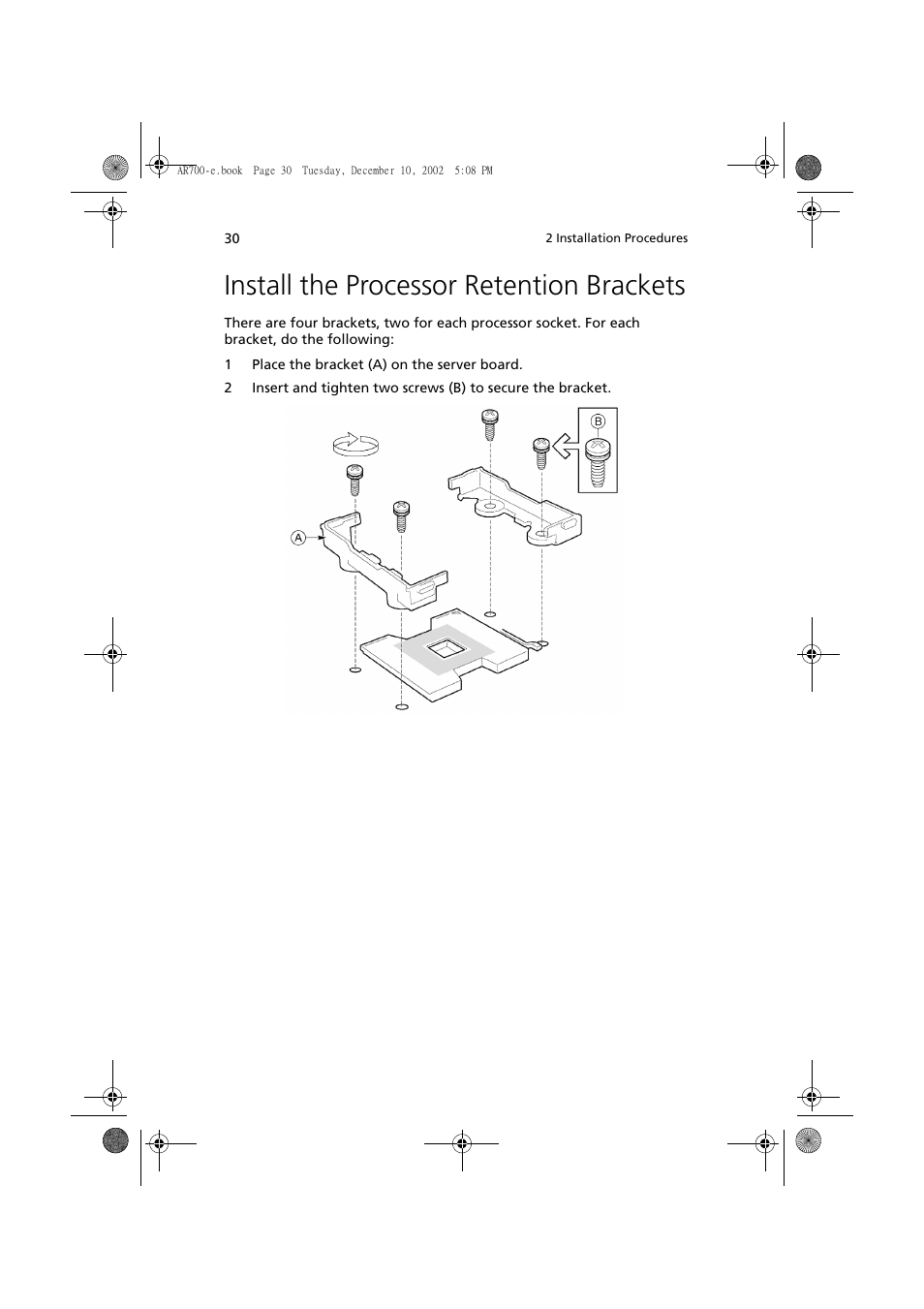 Install the processor retention brackets | Acer Altos R701 User Manual | Page 40 / 135