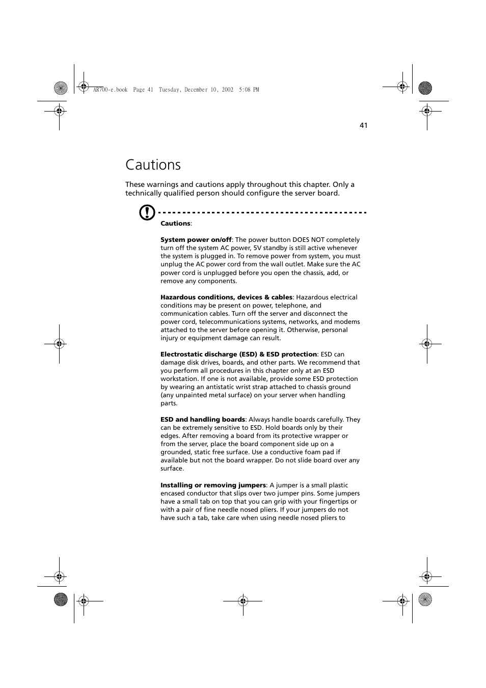 Cautions | Acer Altos R701 User Manual | Page 51 / 135