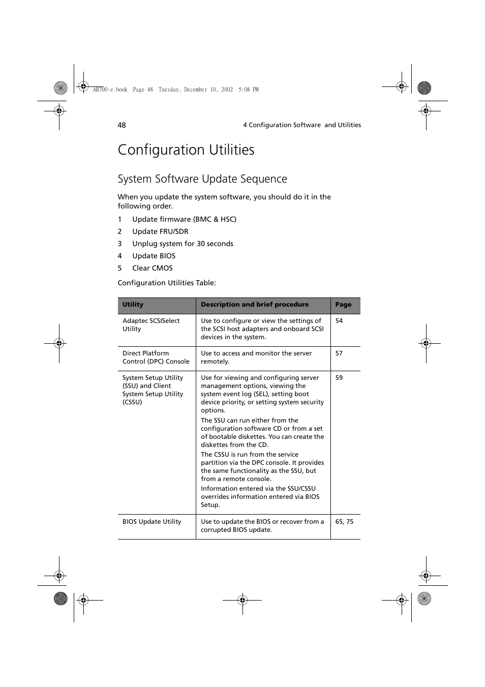 Configuration utilities, System software update sequence | Acer Altos R701 User Manual | Page 58 / 135