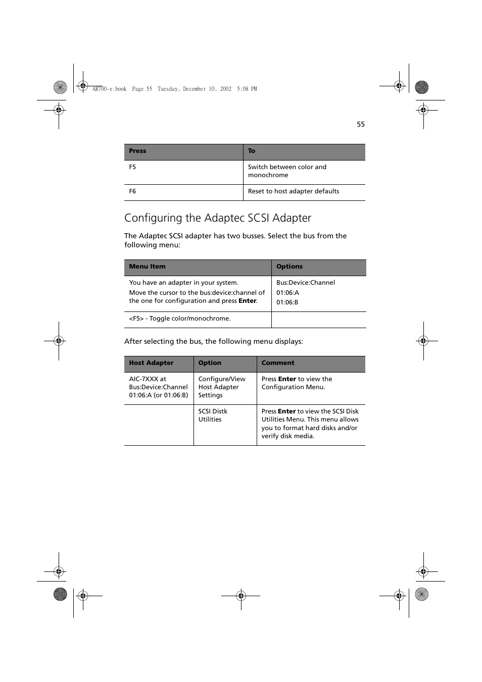 Configuring the adaptec scsi adapter | Acer Altos R701 User Manual | Page 65 / 135